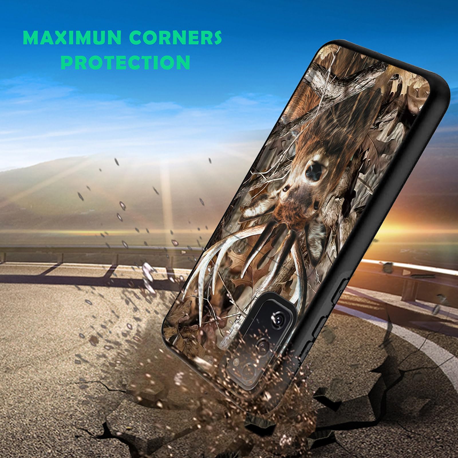 Shockproof Hybrid Case for Samsung Galaxy S20 FE 5G (2020) with Card Holder - Dual Layer Armor Protection, Built-in Wallet Pocket for Credit Cards & ID, Camo Forest Deer Design - Perfect for Outdoor Adventures & Daily Use