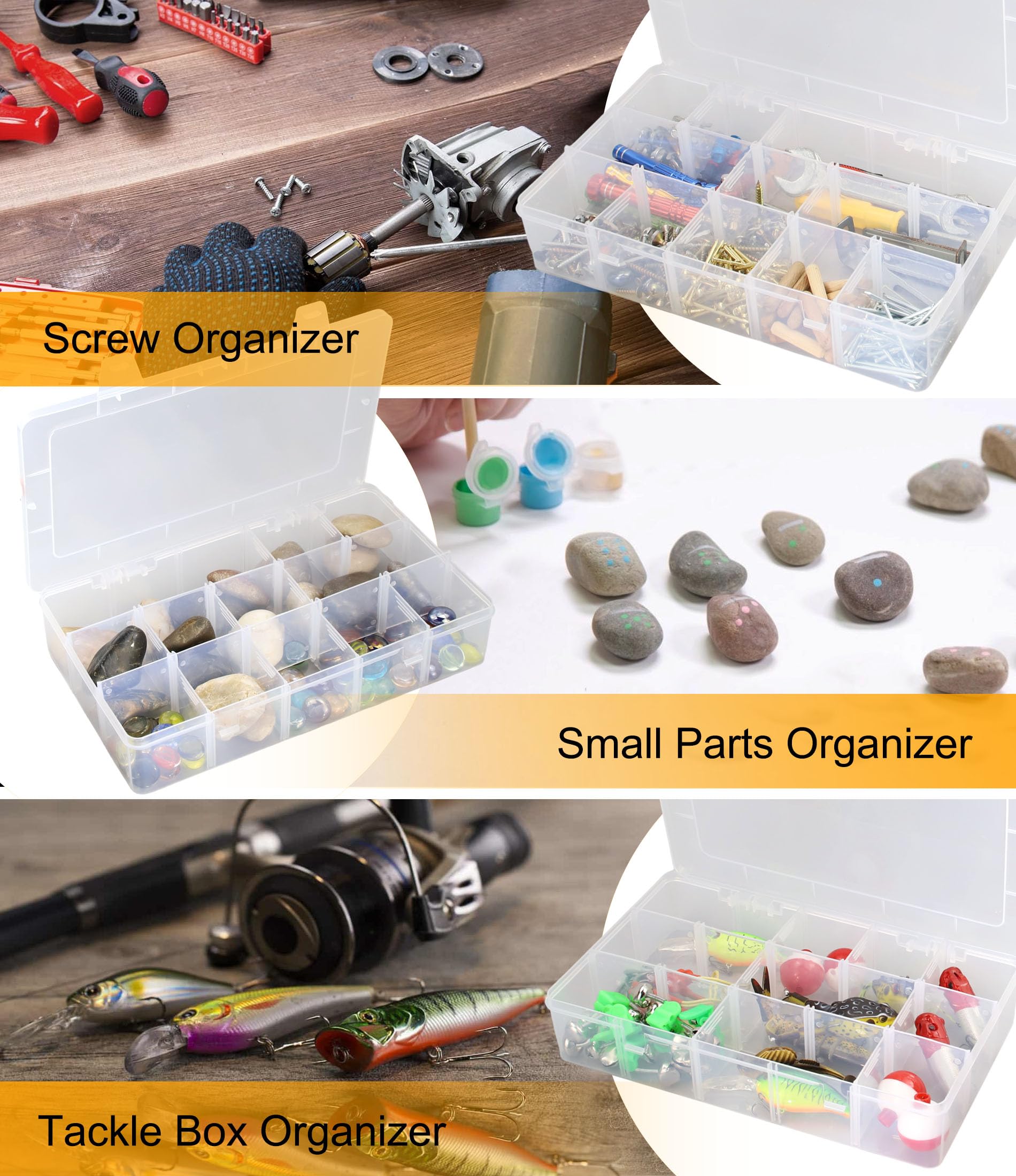 Clear Plastic Tackle Box Organizer with Dividers - 15 Grid for Beads & Snacks