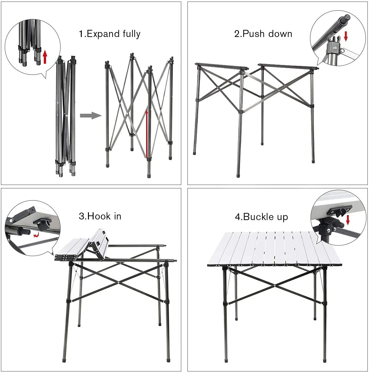 Lightweight Aluminum Folding Square Table with Roll Up Top - Portable 4 Person Compact Table with Carry Bag for Camping, Picnic, Backyard, BBQ - Perfect for Outdoor Adventures, Tailgating & Small Gatherings (White)