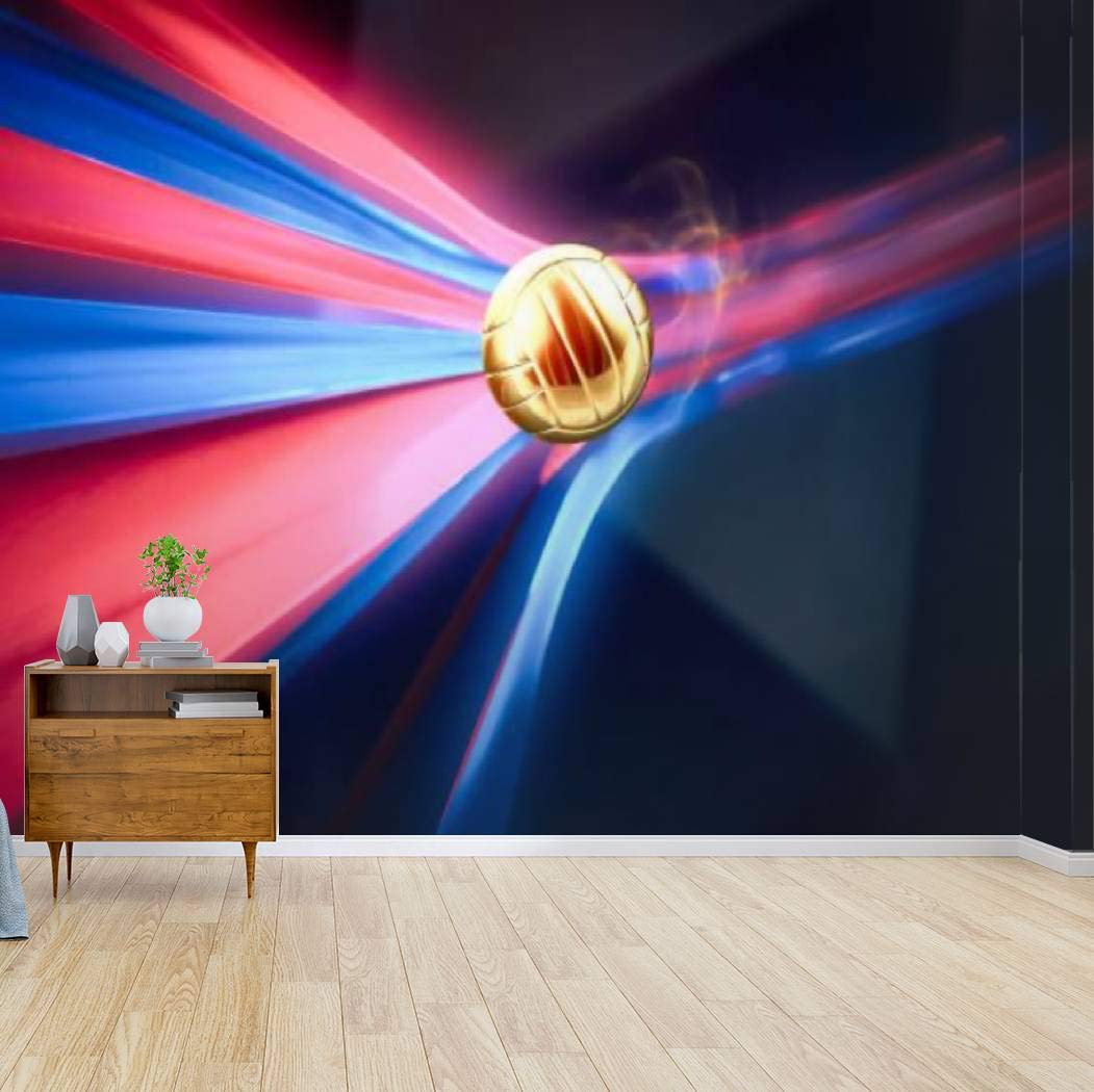 Gold Volleyball Symbol Wall Art - Colored Lines Illustration Canvas Print, Self-Adhesive Peel & Stick Wallpaper, Wall Mural & Decal for Living Room, Bedroom & Game Room Decor - Perfect for Sports Fans & Home Craft Projects