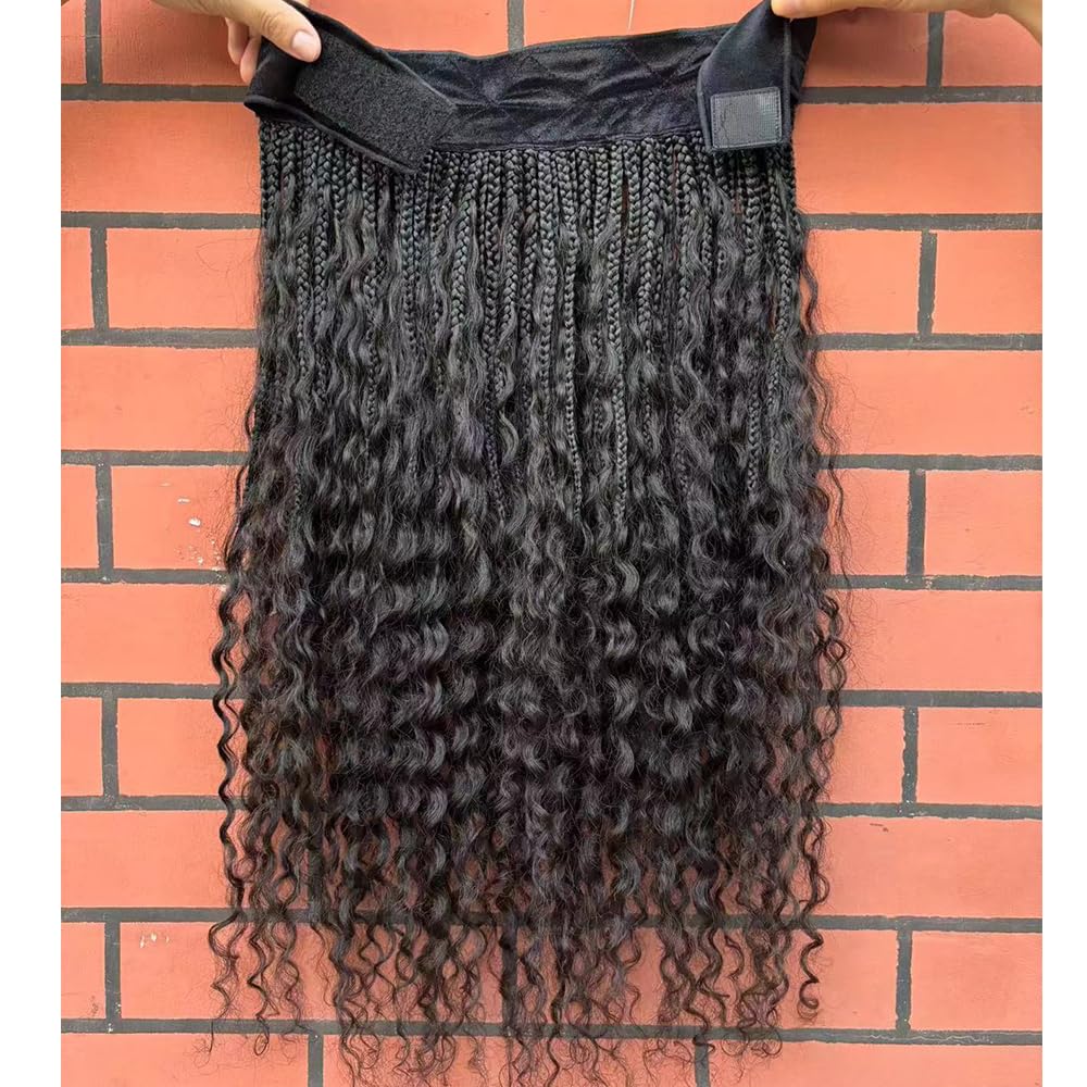 20 Inch Human Hair Box Braids Headband Wig for Black Women - Natural Color, Pre-Braided with Ears Out Design | Perfect for Protective Styling, Everyday Wear & Special Occasions