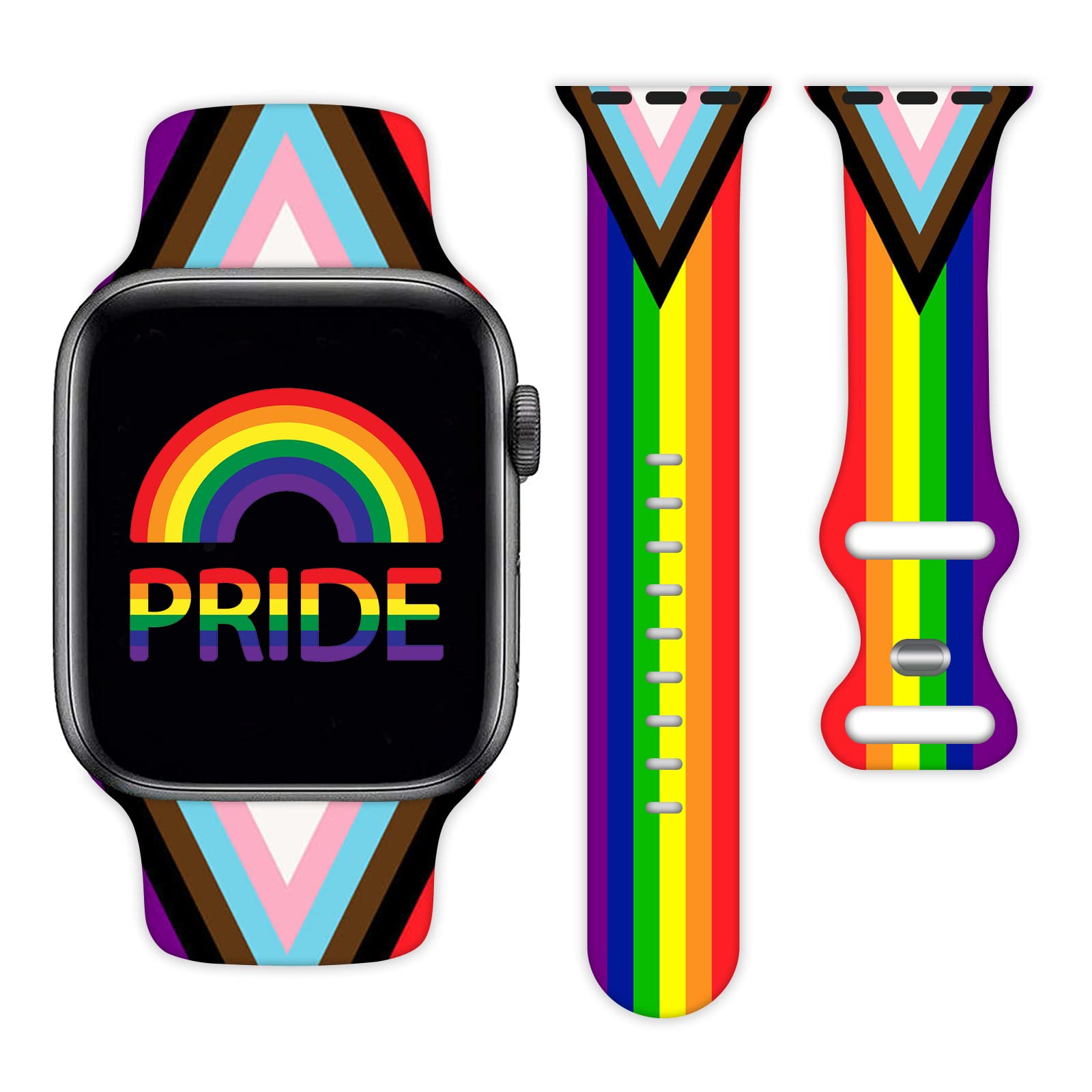LGBT Pride Rainbow Silicone Watch Bands Compatible with Apple Watch 38mm 40mm 41mm 42mm 44mm 45mm - Replacement Strap for iWatch Series 7/6/5/4/3/2/1/SE - Unisex Gift for Women & Men - Perfect for Pride Month, LGBTQ+ Events & Daily Wear