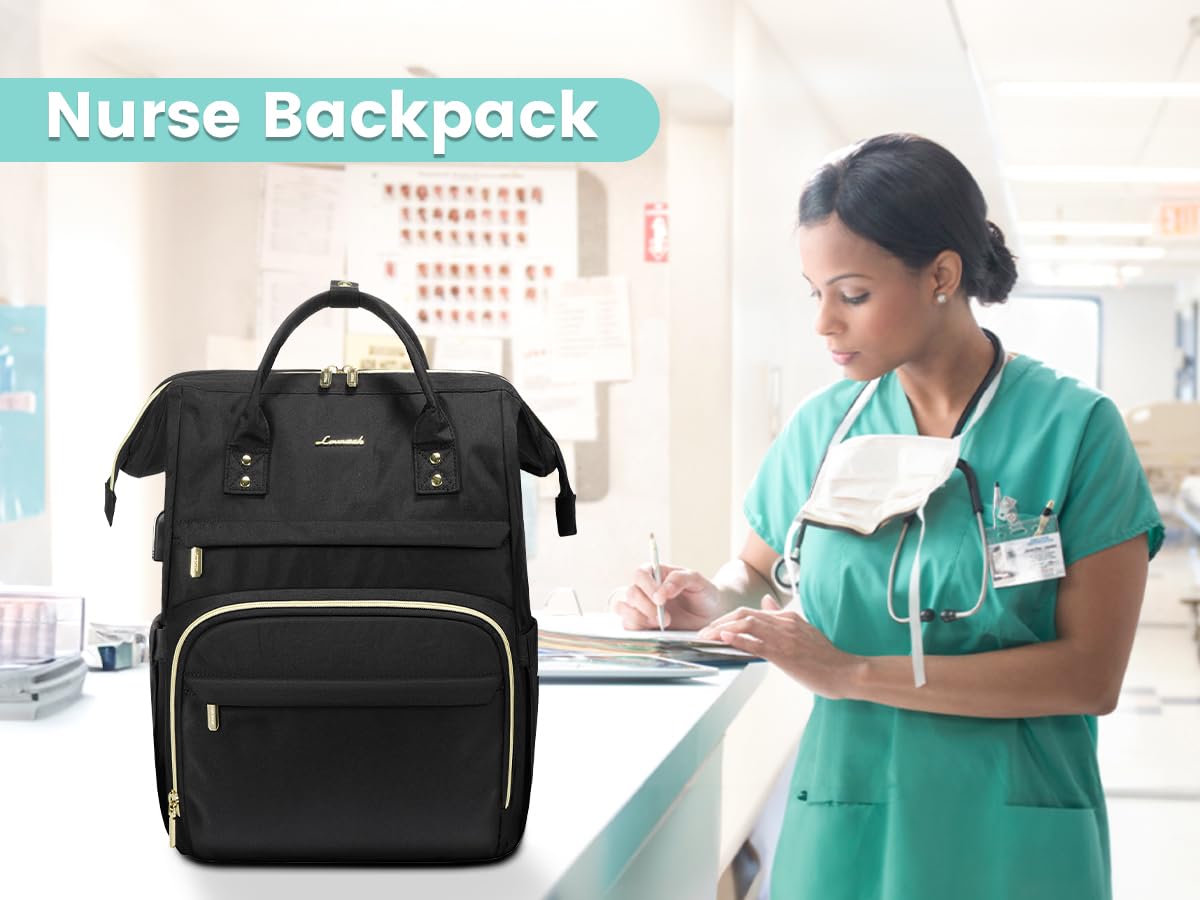 LOVEVOOK 15.6 Inch Laptop Backpack for Women - Waterproof Anti-Theft Work Backpack with USB Charging Port - Perfect for College, Office, Travel & Commuting - Teacher Nurse Computer Bag in Black