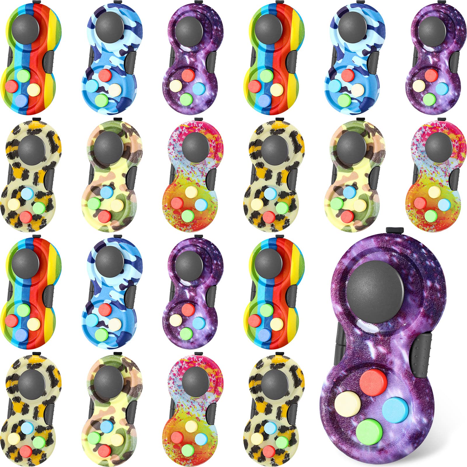 24-Piece Fidget Pad Classic Retro Game Controller - Stress Relief Sensory Toy for ADHD, OCD, Autism & Anxiety - Handheld Educational Fidget Device for Kids & Adults (Camo Style) - Perfect for Office, School & Travel Use