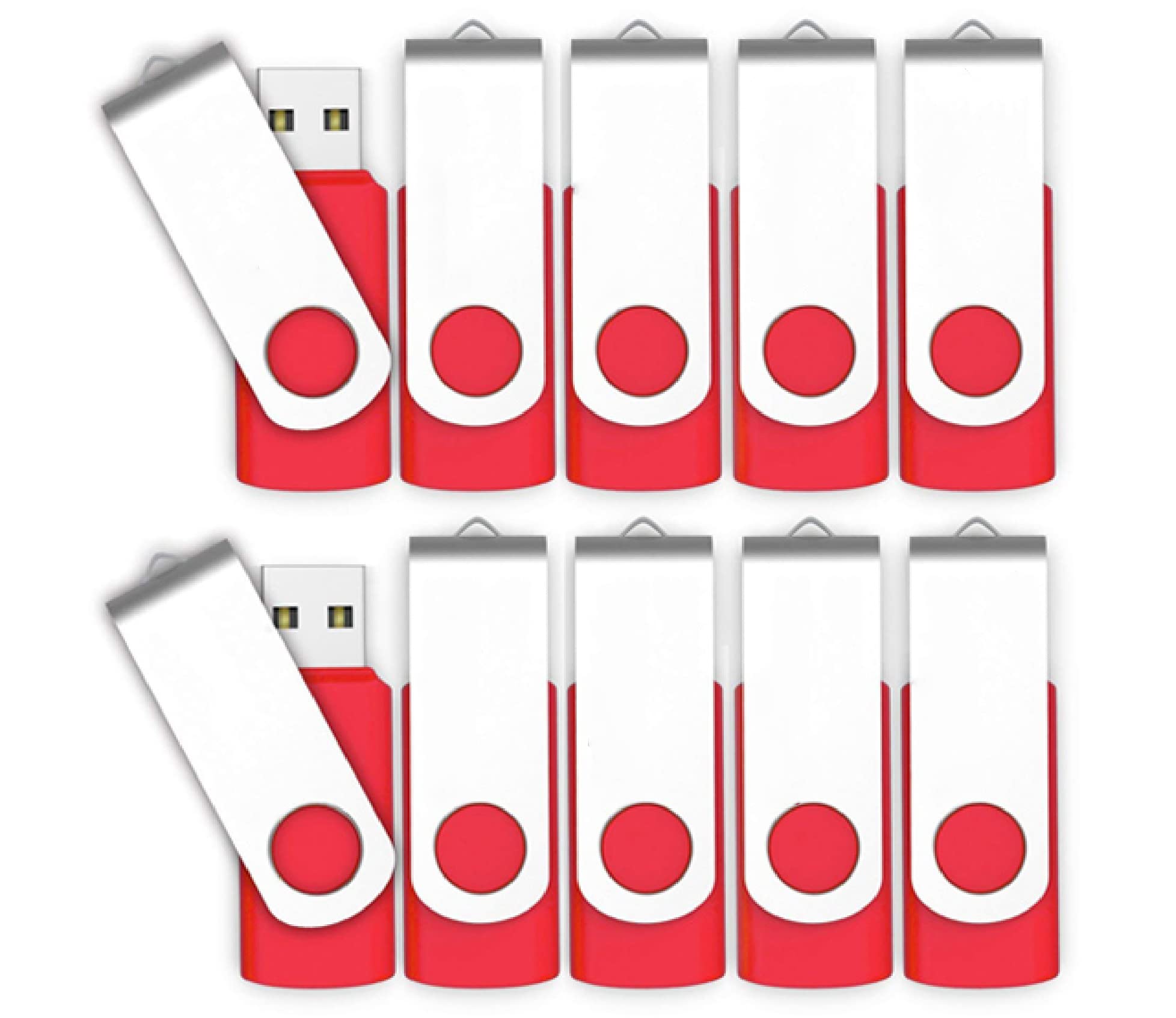 Vixelle 10 Pack 16GB High-Speed USB 2.0 Flash Drives - 360° Swivel Metal USB Thumb Drives with Keychain Loop - Bulk USB Memory Sticks for PC, Mac, TV, Car Audio - Red - Perfect for Data Storage, File Transfer, School, Office & Business Use