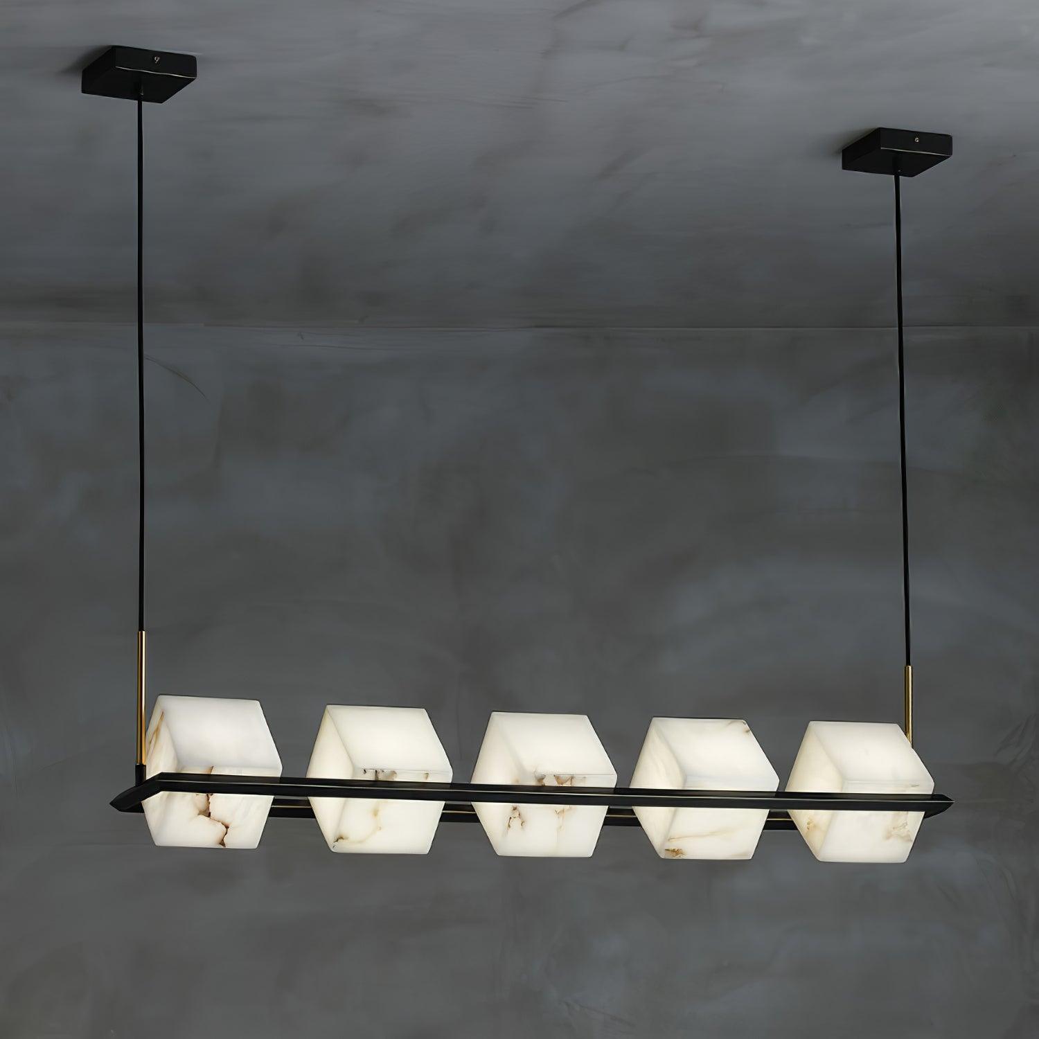 Modern Alabaster Square Box Chandelier - Elegant Ceiling Light Fixture for Dining Room, Living Room & Bedroom Lighting
