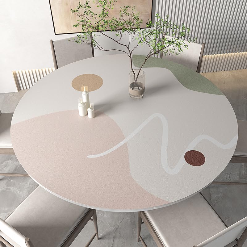 Premium PU Leather Round Table Pad - Waterproof & Easy Clean Dining Table Protector Mat (55in/140cm) for Home, Coffee Table, Office & Outdoor Use - Elegant Ruby Lil Design