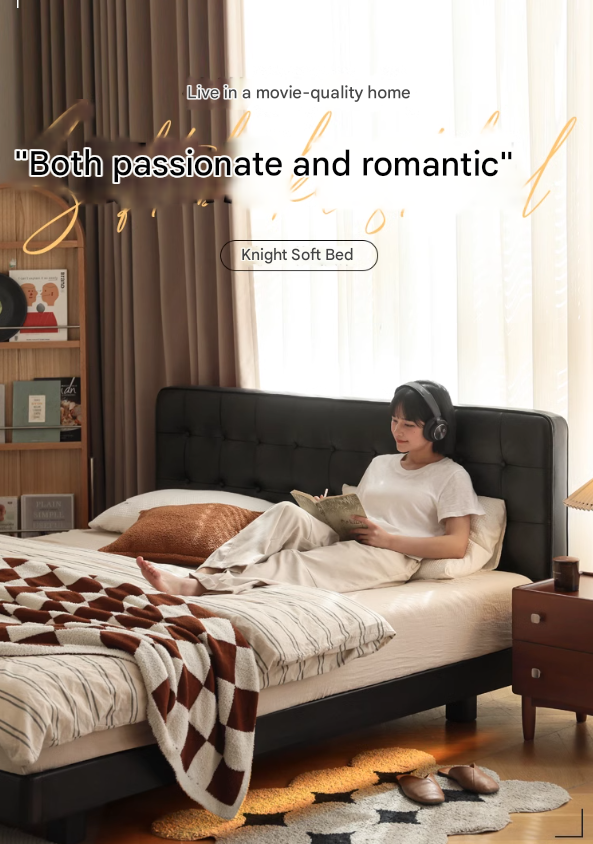 Premium Black Leather Suspension Bed - Luxurious & Durable for Bedroom, Guest Room, or Dorm - Enhances Comfort & Style