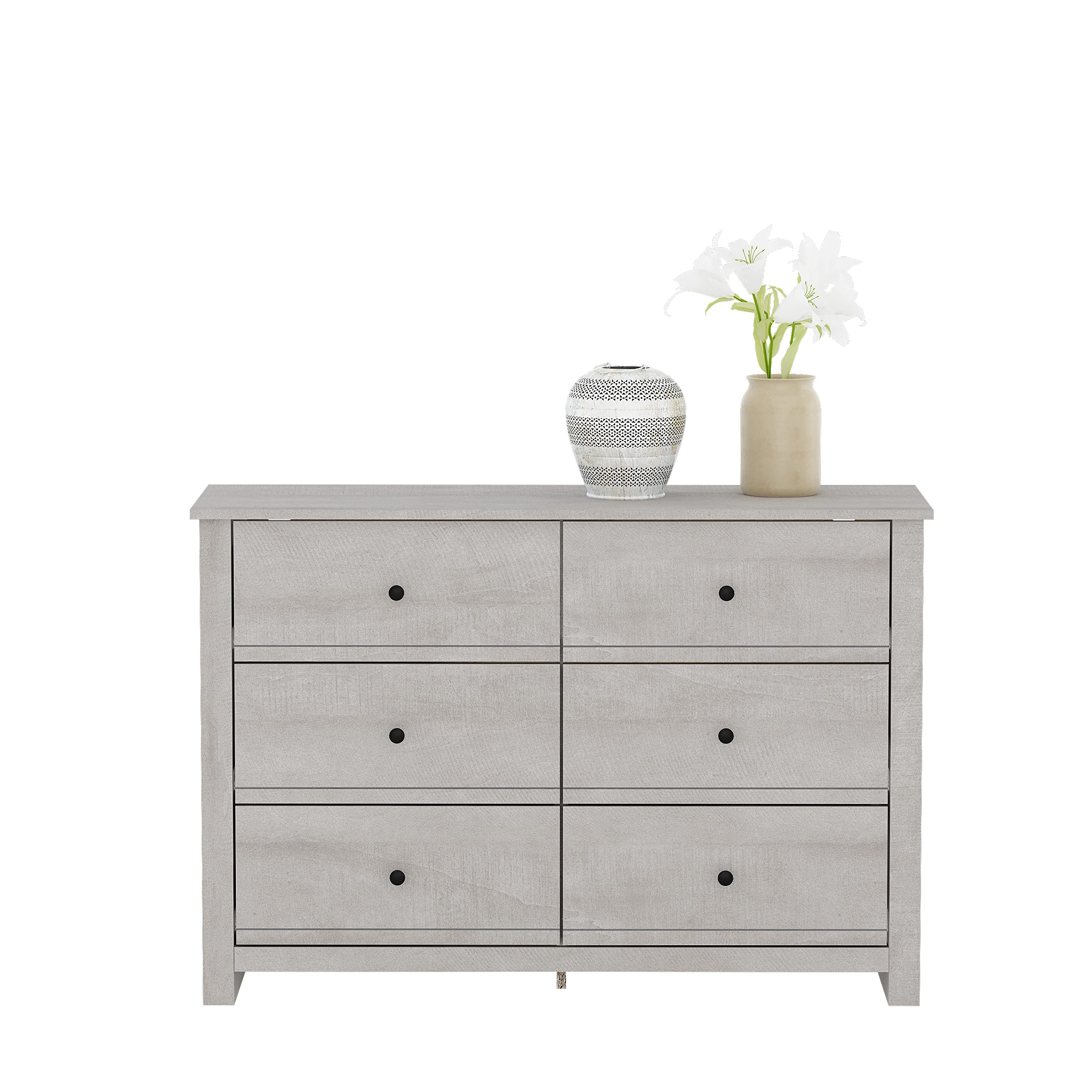 Genoa 6-Drawer Tall Dresser - Modern Oak Chest of Drawers with Ample Storage for Bedroom Organization, Dusty Grey Finish | Perfect for Master Bedroom, Guest Room & Closet Storage Solutions