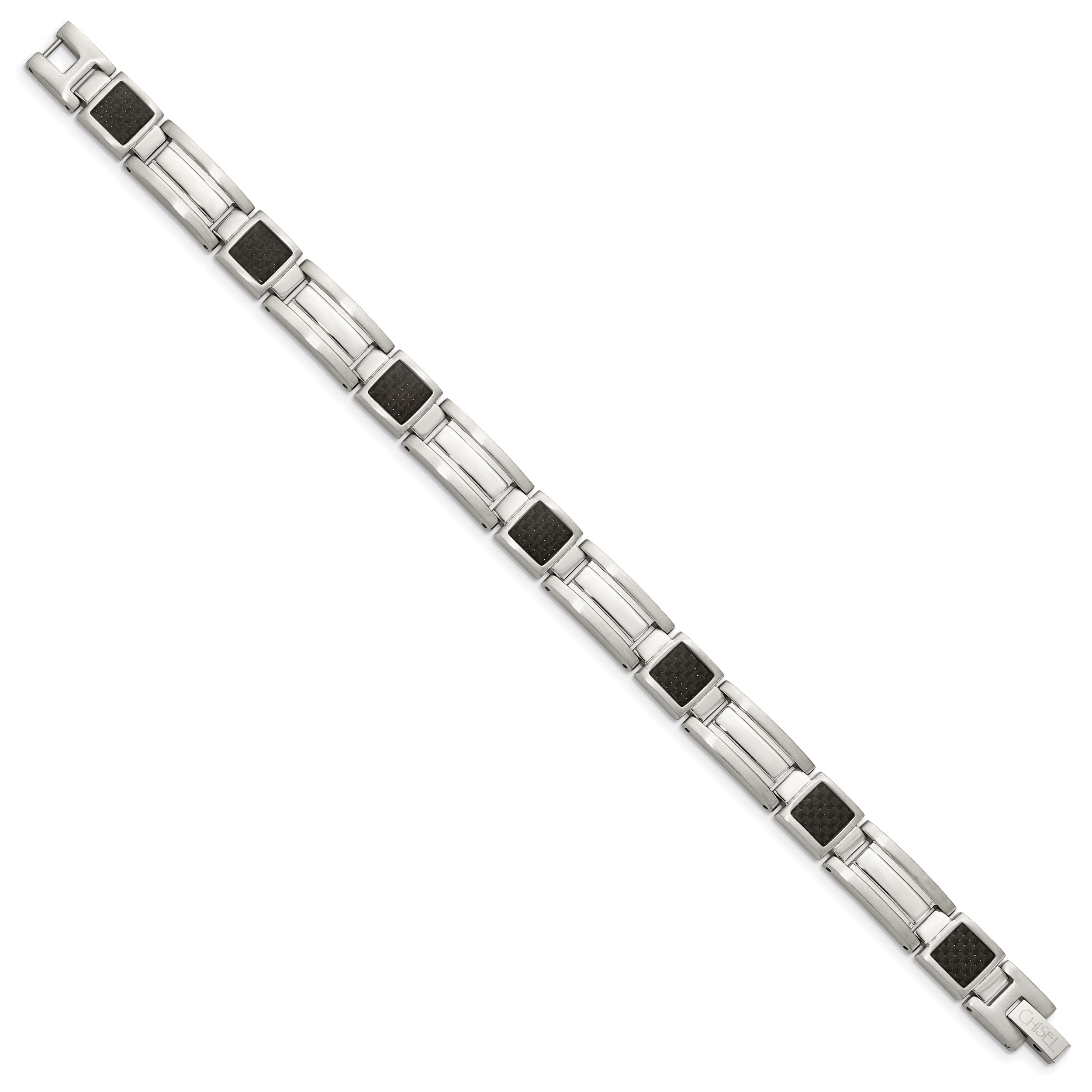 Premium Stainless Steel Black Carbon Fiber 8.75 Inch Link Chain Bracelet for Men - Durable Fashion Jewelry for Casual Wear, Parties & Gifts
