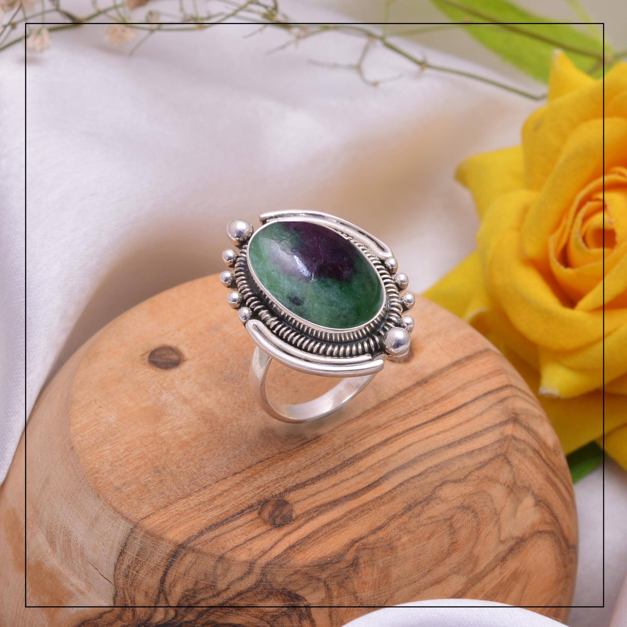 925 Sterling Silver Ruby Zoisite Ring for Women | Handmade Bohemian Jewelry with Green Red Gemstone | Trendy Unisex Fashion Ring | Perfect for Parties, Weddings & Everyday Wear - VSR-539