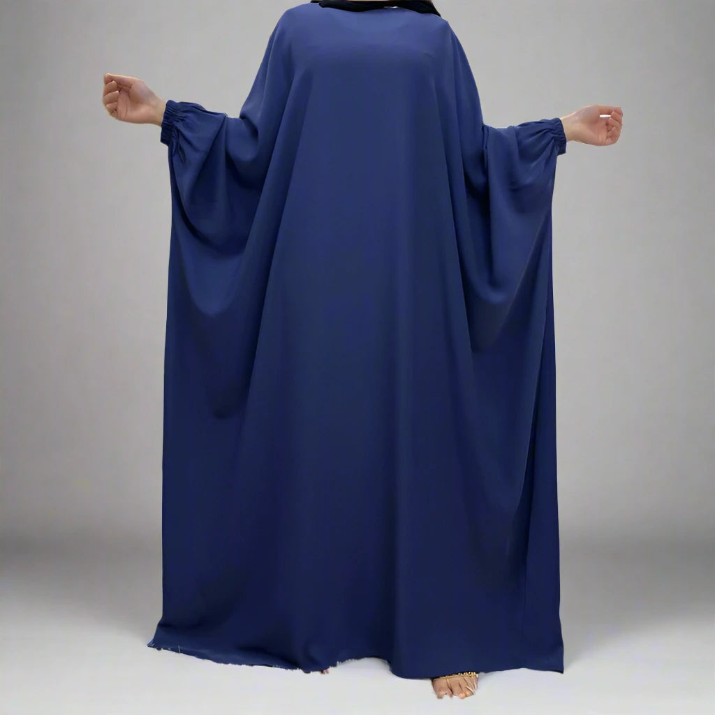 Muslim Women's Batwing Sleeve Nida Farasha Abaya Dress - Elegant Islamic Prayer Dress for Mosque, Eid & Special Occasions