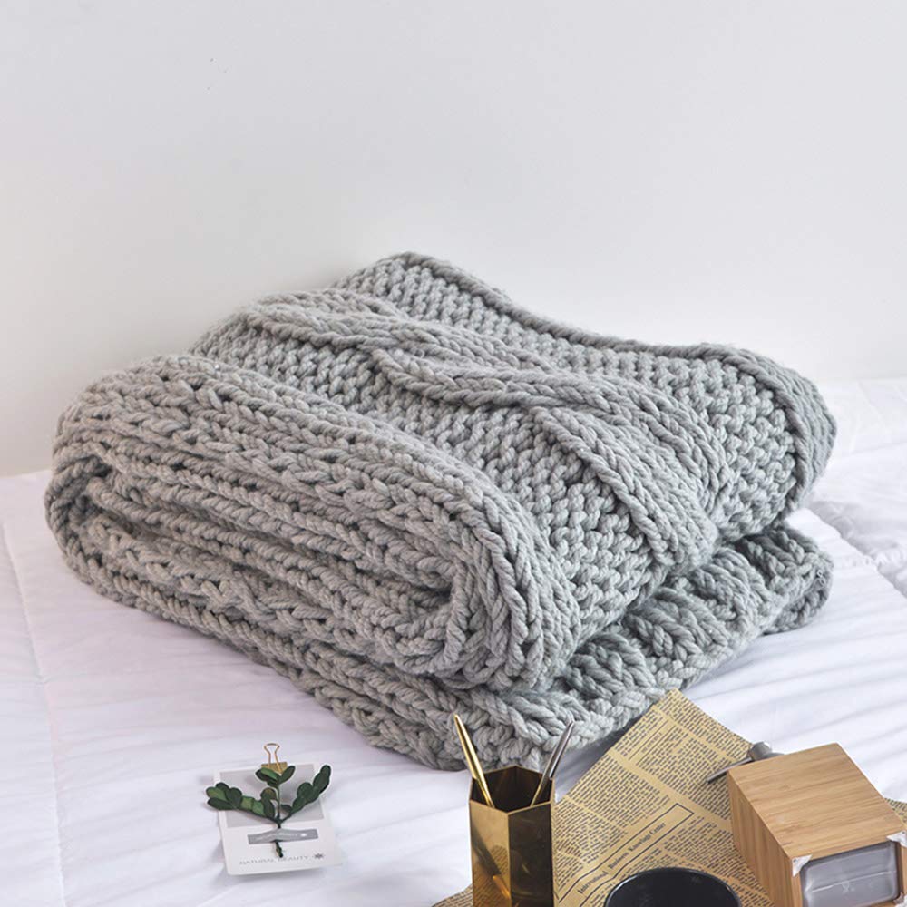 Luxury Chunky Knit Throw Blanket - Ultra Soft & Comfortable Handmade Weighted Blanket for Bed, Couch & Chair - Oversized 51x63 Inch (130x160cm) in Beige/Grey - Perfect for Cozy Nights, Relaxing & Home Decor