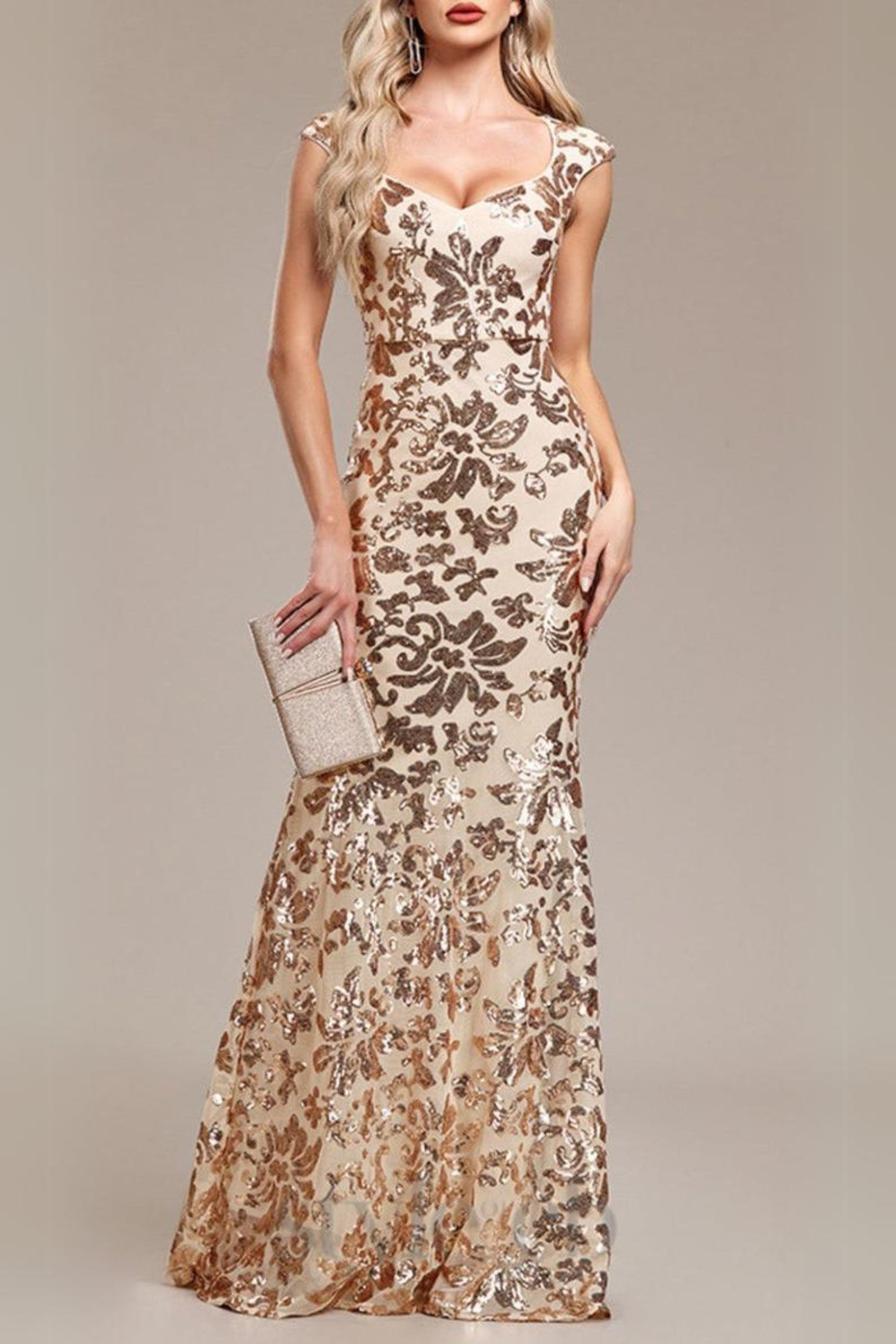 ARZILLA Gold Sequin Gown - Elegant Evening Dress for Prom, Party & Special Occasions