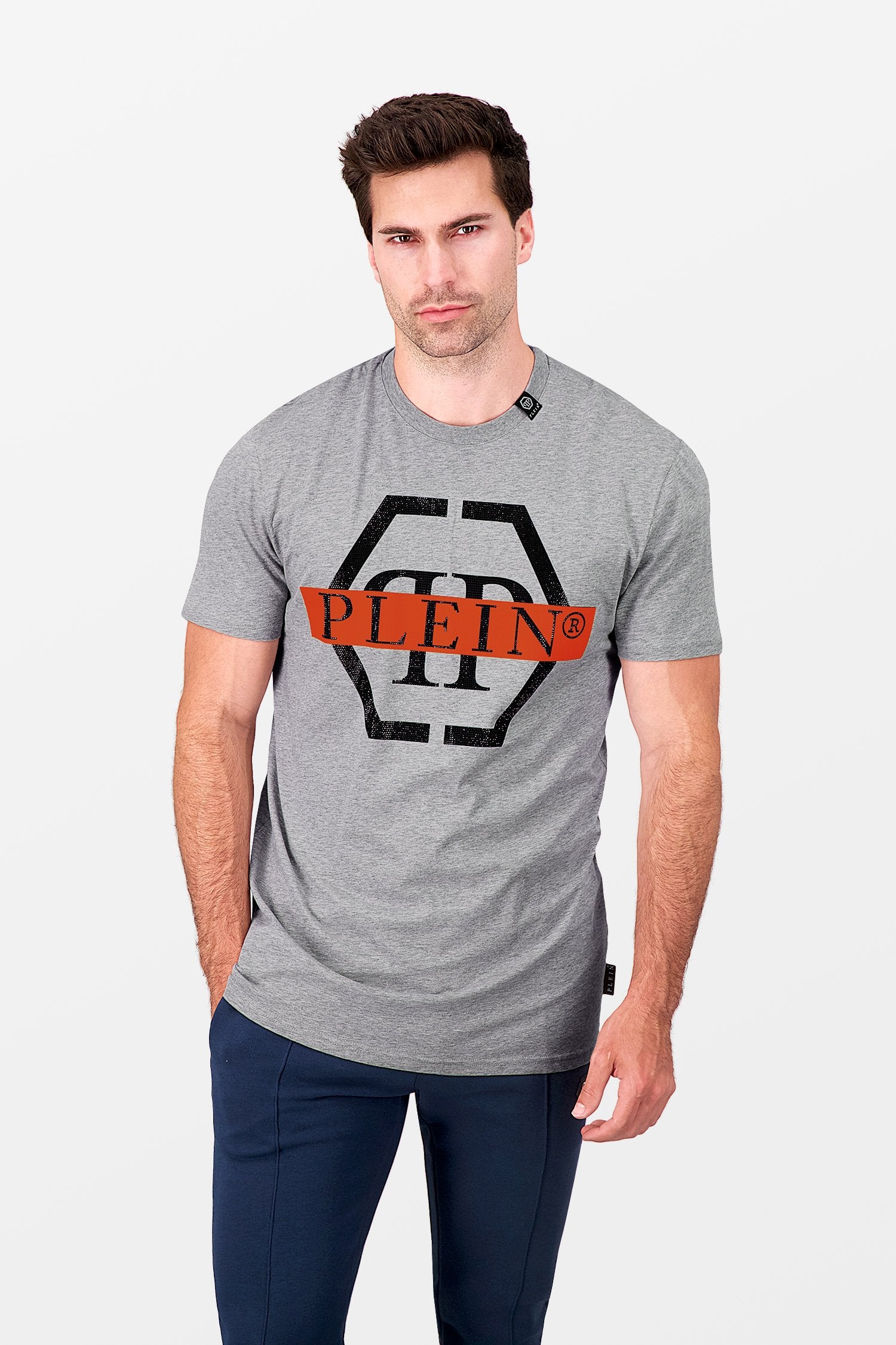 Philipp Plein Grey SS Hexagon Graphic T-Shirt for Men - Stylish Casual Streetwear for Everyday Wear