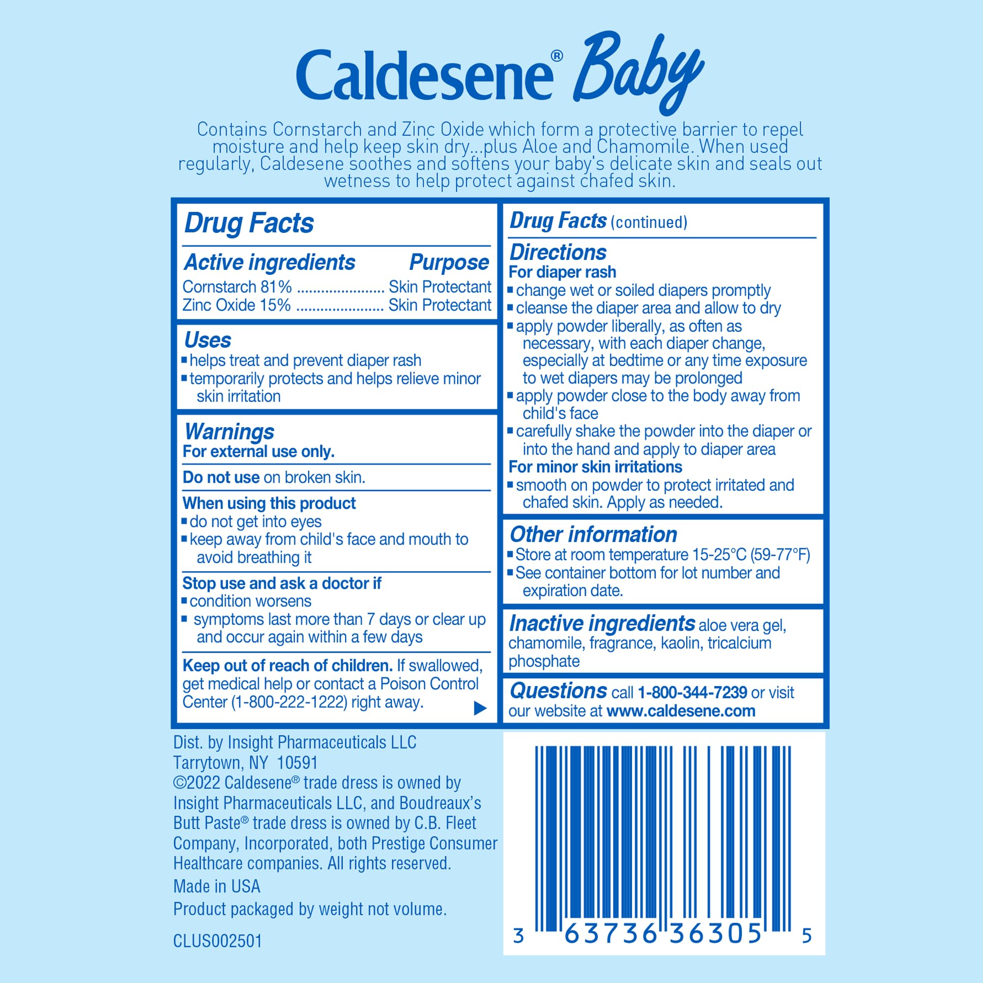 Caldesene Talc-Free Baby Powder with Cornstarch & Zinc Oxide – 5 Oz | Gentle Diaper Rash Prevention & Skin Protection for Babies