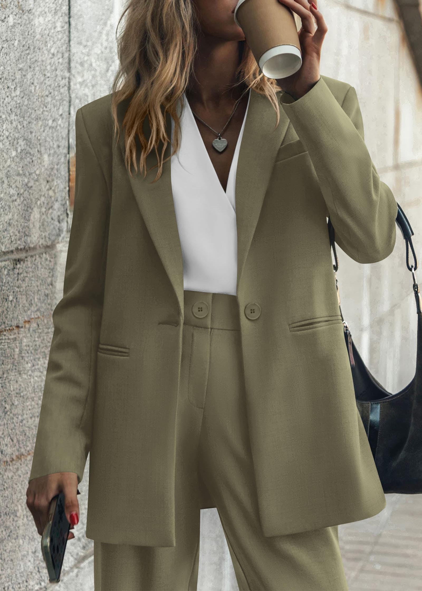 KIRUNDO Women's 2025 Spring Fall 2-Piece Blazer Set - Casual Loose Long Blazer Jacket with Dressy Wide Leg Pants (with Pockets) | Office Wear, Business Attire & Formal Outfits