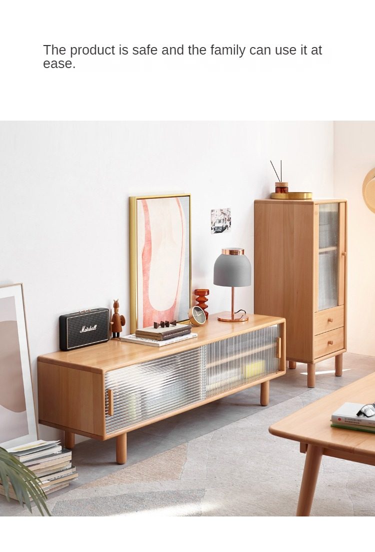 Solid Beech Wood TV Stand with Storage - Modern Entertainment Center for Living Room, Bedroom & Home Theater