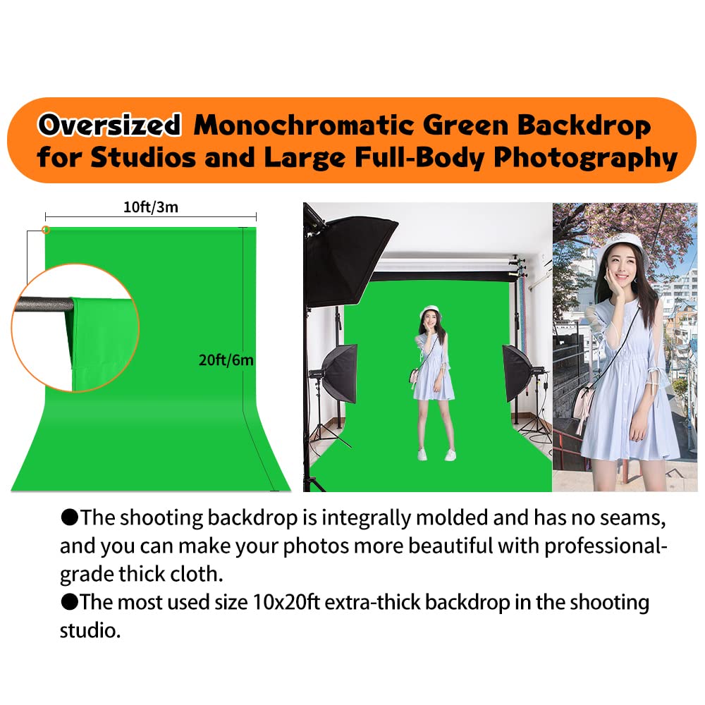10x20 FT Chroma Key Green Screen Backdrop for Photography & Video Streaming - Large Seamless Fabric Studio Curtain - Perfect for YouTube, Twitch, Zoom Backgrounds & Professional Video Recording