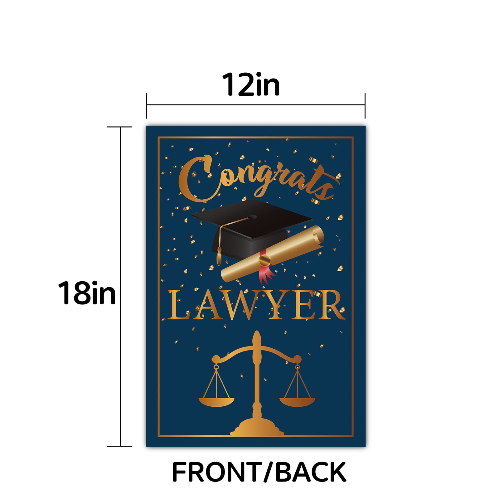 Double Sided Lawyer Graduation Garden Flag - 12x18 Inch Gold & Blue Outdoor Yard Sign for Law School Celebration, Housewarming & Party Decor - Perfect for Graduation Parties, Office Decor & Front Yard Displays