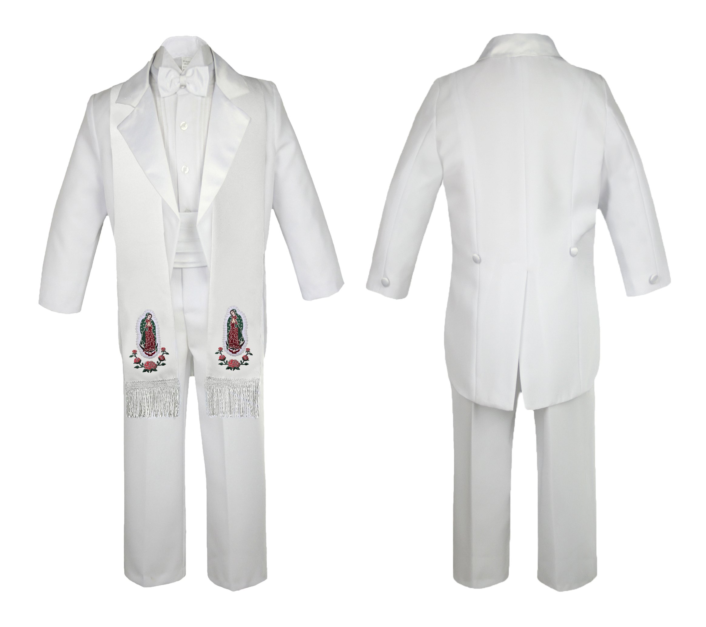 Newborn Baby Boy Baptism Formal White Tail Suit with Silver Maria Stole SM-20 - Perfect for Christening, First Communion & Special Occasions