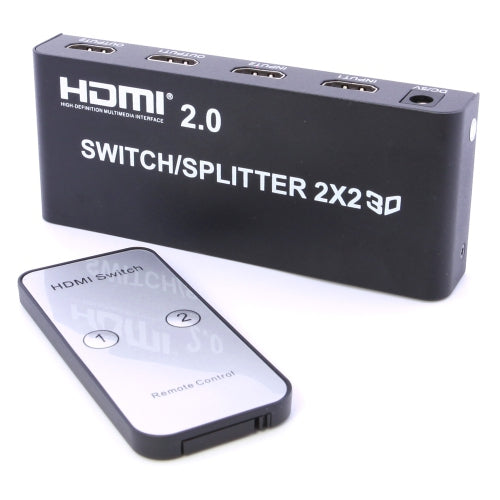 2x2 HDMI 2.0 Matrix Switch Splitter - 4K 60Hz 2 Input 2 Output with Remote Control for Home Theater, Gaming & Multi-Room Video Distribution