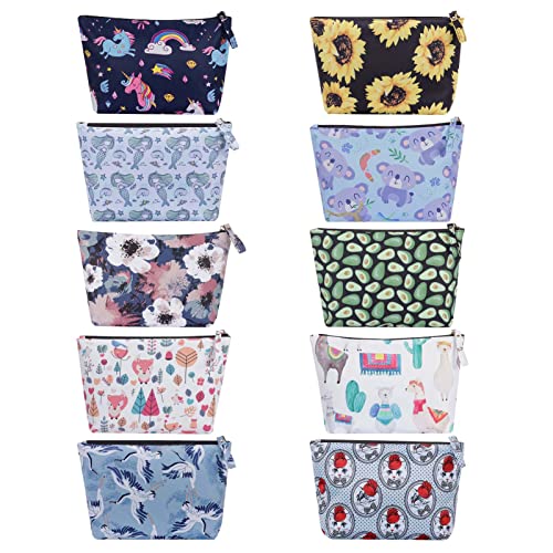 HAWEE 10 Pack Makeup Bags for Women - Waterproof Travel Toiletry Organizer with Zipper - Perfect for Cosmetic Storage, Gym Essentials & Vacation Packing