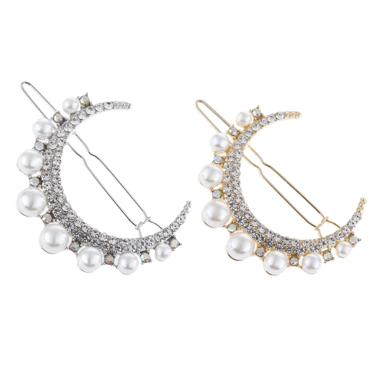 Minkissy 2pcs Moon Barrettes Pearl Hair Clips for Women & Girls - Rhinestone Headpiece Snap Hair Clips, Metal Hair Clamps, Elegant Hair Jewelry for Parties, Weddings & Daily Wear