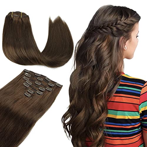 TIVBOES 20-Inch Clip-In Hair Extensions - 7pcs 120g Chocolate Brown Real Human Hair, Double Weft Straight Hair Extensions for Volume & Length - Perfect for Parties, Weddings & Daily Styling