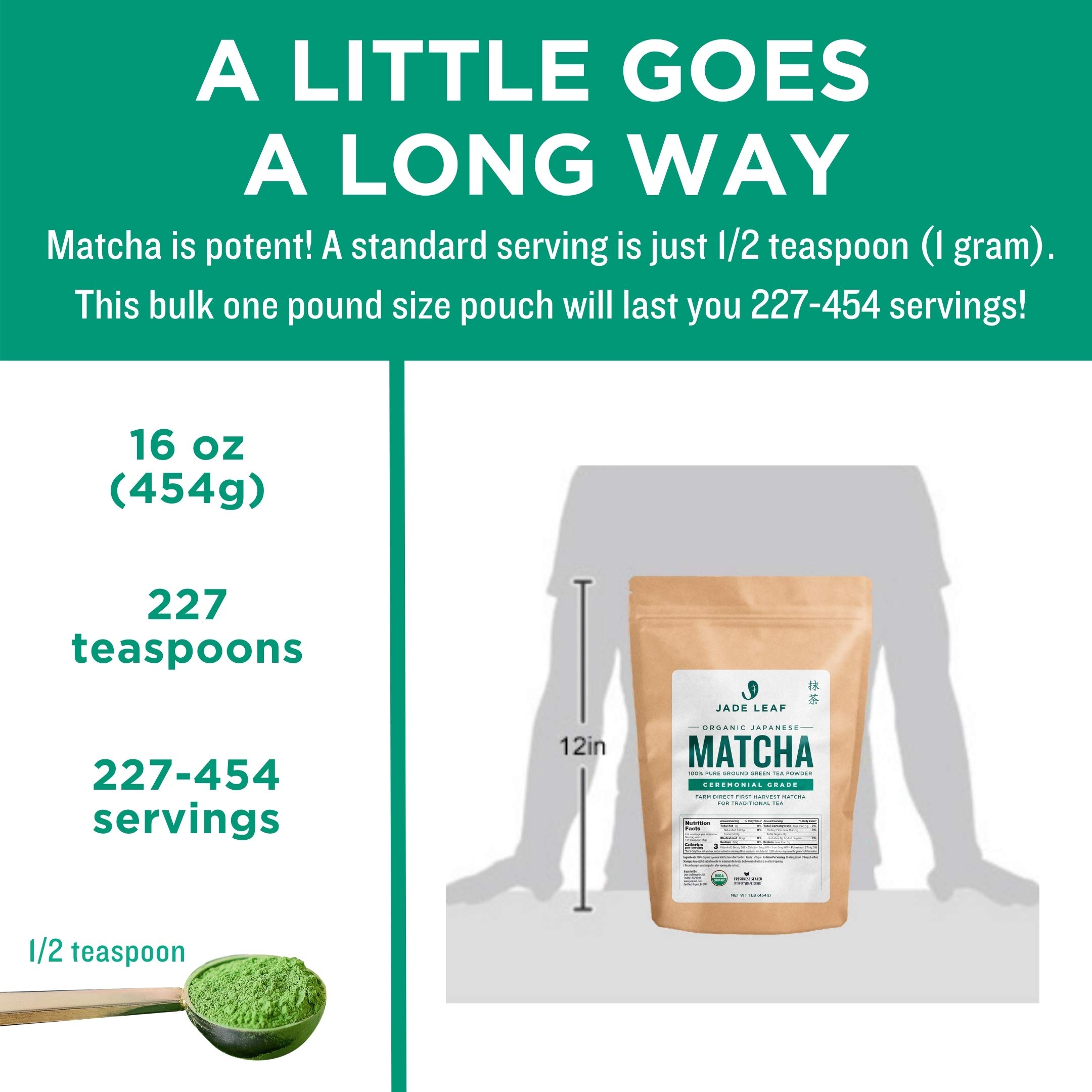 Organic Ceremonial Grade Matcha Green Tea Powder - Premium Japanese Origin, Farm Direct First Harvest - 1 Pound Pouch - Perfect for Tea Ceremonies, Lattes & Baking