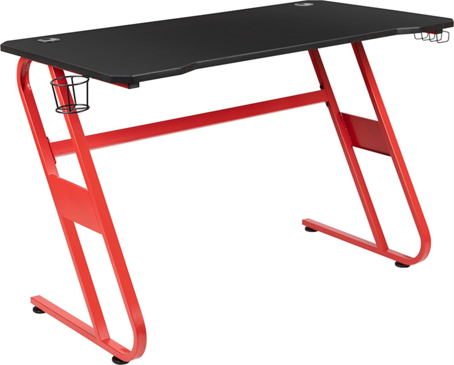 Flash Furniture Fisher Red Gaming Ergonomic Desk with Cup Holder & Headphone Hook - Perfect for Home Office, Gaming Setup & Small Spaces