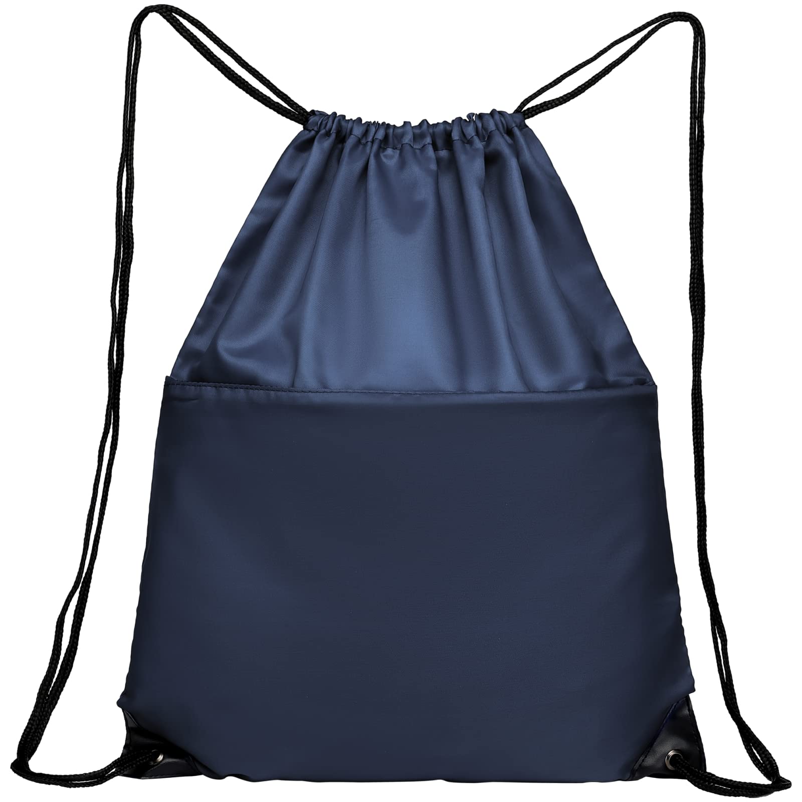 210D Nylon Drawstring Backpack with Zipper Side Pocket - Foldable Lightweight Sports Gym Tote Bag for Men & Women (Navy) - Perfect for Workouts, Travel, School & Outdoor Activities