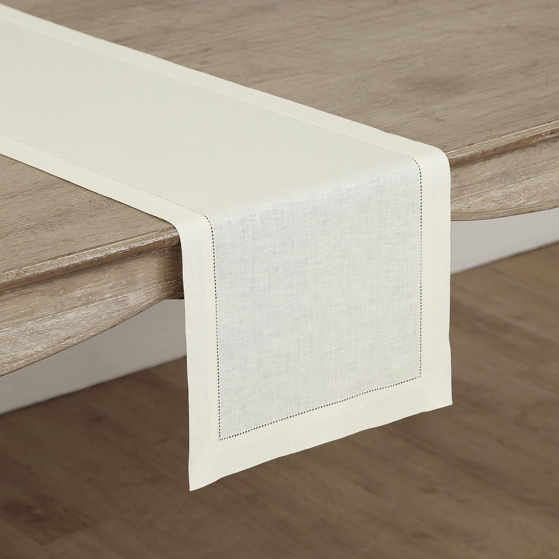 Solino Home 100% Pure Linen Table Runner 16 x 120 Inches - Classic Hemstitch Ivory Dining Table Decor for Weddings, Parties, Spring & Easter - Perfect for Mother's Day Gifts & Holiday Home Decor