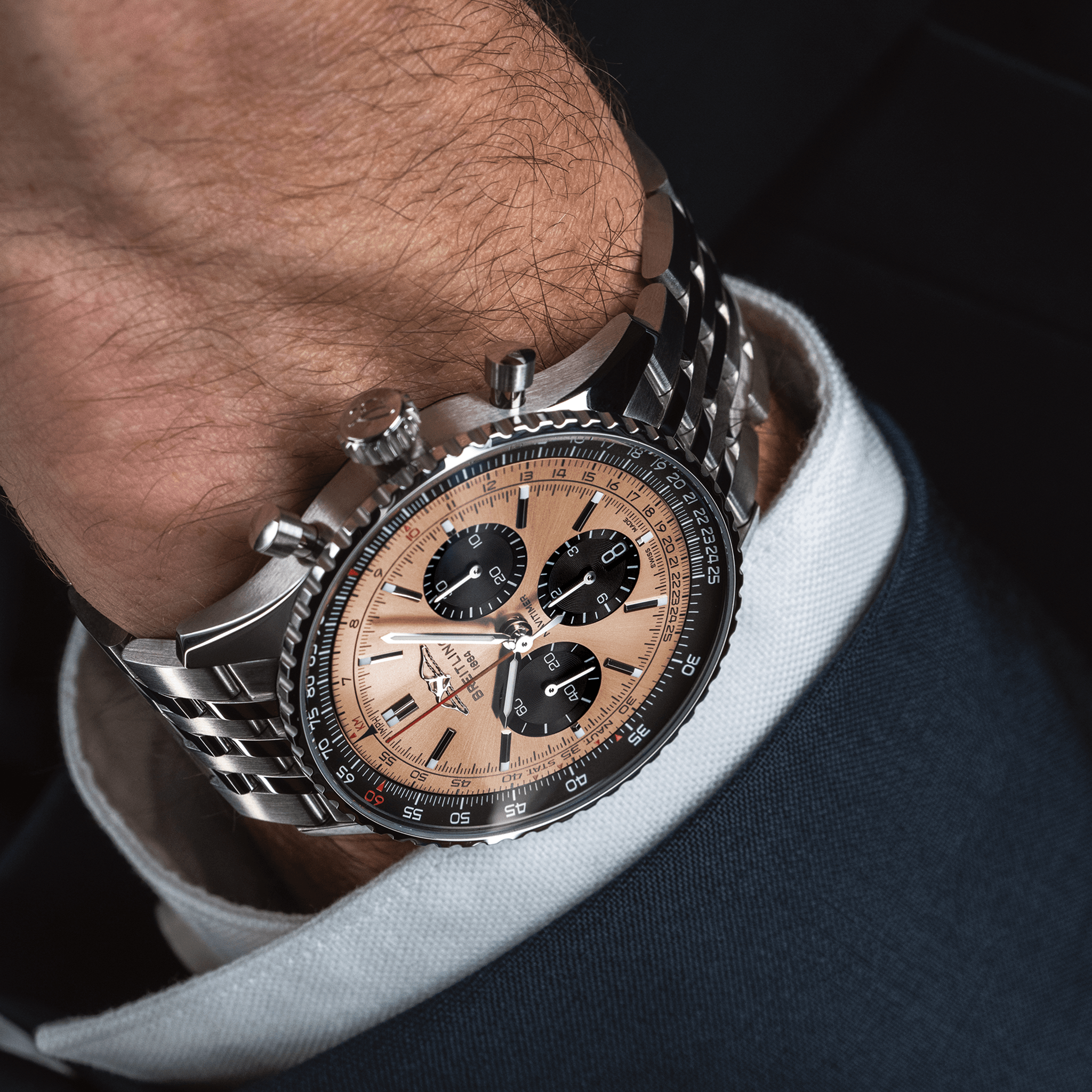 Breitling Navitimer B01 Chronograph 43mm Copper Dial Men's Watch with Stainless Steel Bracelet - Perfect for Business Meetings, Formal Events & Luxury Watch Collectors