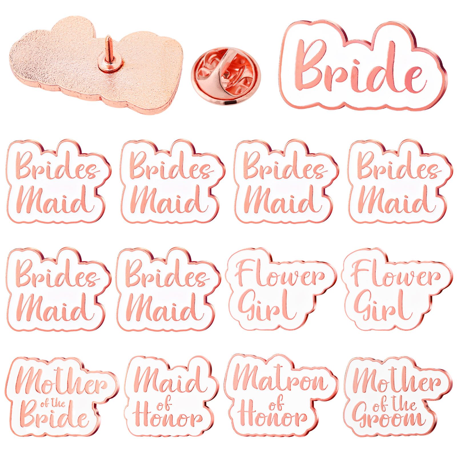13 Pcs Wedding Enamel Bridesmaid Pins - Proposal, Honeymoon Souvenir Gifts for Bride, Matron of Honor & Bachelorette Party - Perfect for Bridal Showers, Wedding Decor & Accessories (Rose Gold)