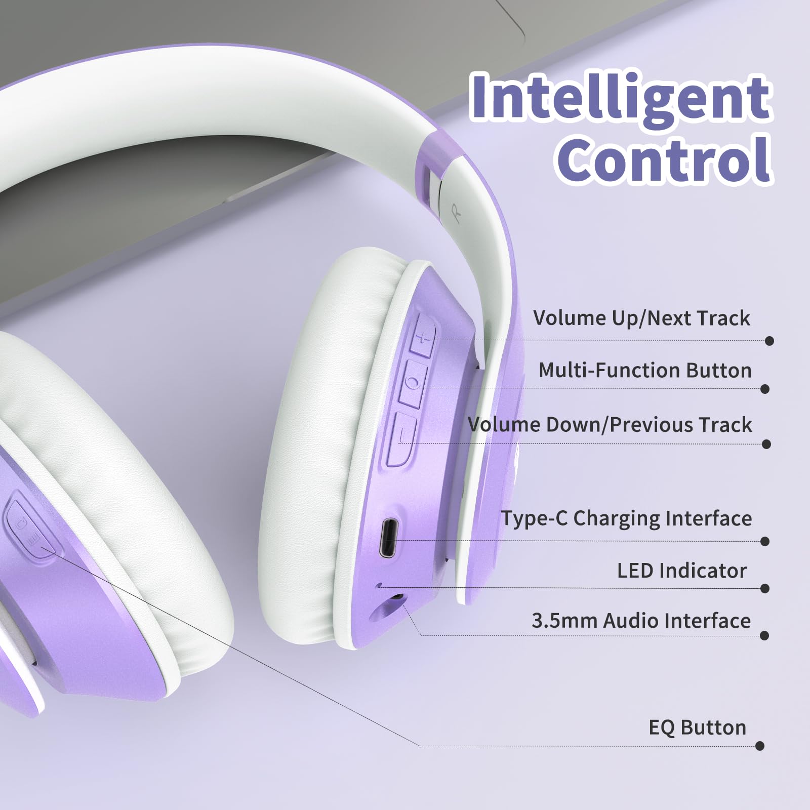 Uliptz Wireless Over-Ear Headphones with 65-Hour Playtime, Bluetooth 5.3, 6 EQ Modes, Foldable & Lightweight Design - Perfect for Travel, Office, PC, and Gaming (Purple)