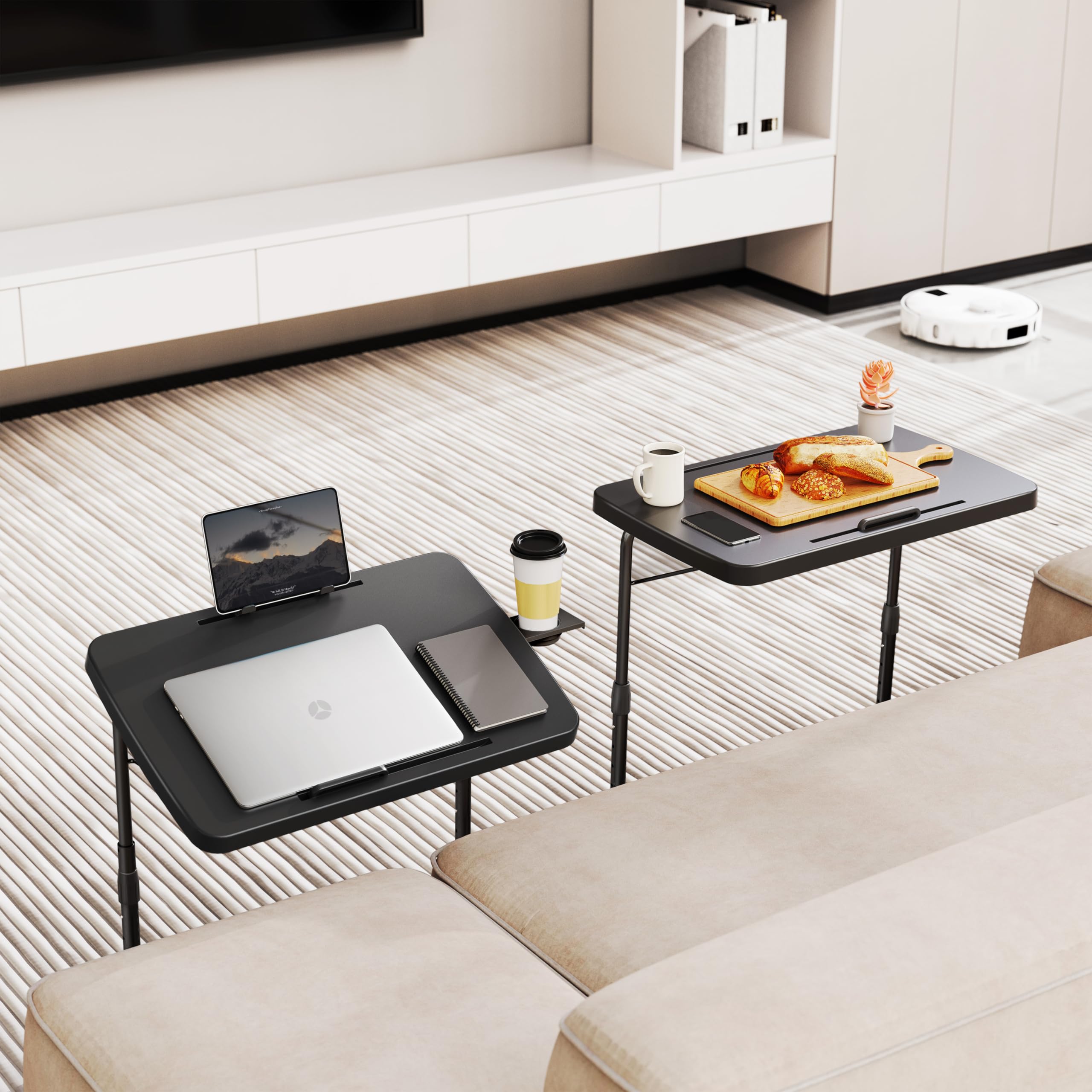 Adjustable Folding TV Tray Table with Book Stand, Cup Holder & Tablet Slot - Portable Laptop Desk for Eating, Working & Reading in Bed or on Couch - Allpop Black TV Dinner Tray for Home, Office & Dorm Use