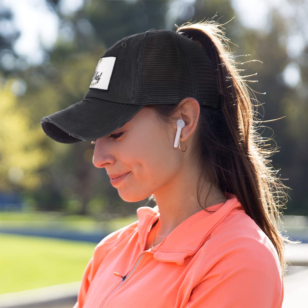 Women's High Ponytail Chef Hat - 5 Star Professional Kitchen Cook Cap with Text Design | Perfect for Cooking, Baking & Restaurant Work
