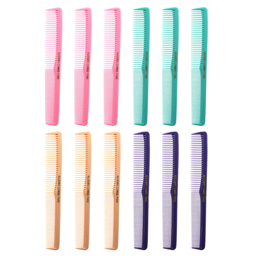 Professional Allegro #400 Barber Combs for Hair Cutting & Styling - 12 Pack All-Purpose Hairdressing Tools | Perfect for Salons, Home Haircuts & Beard Grooming