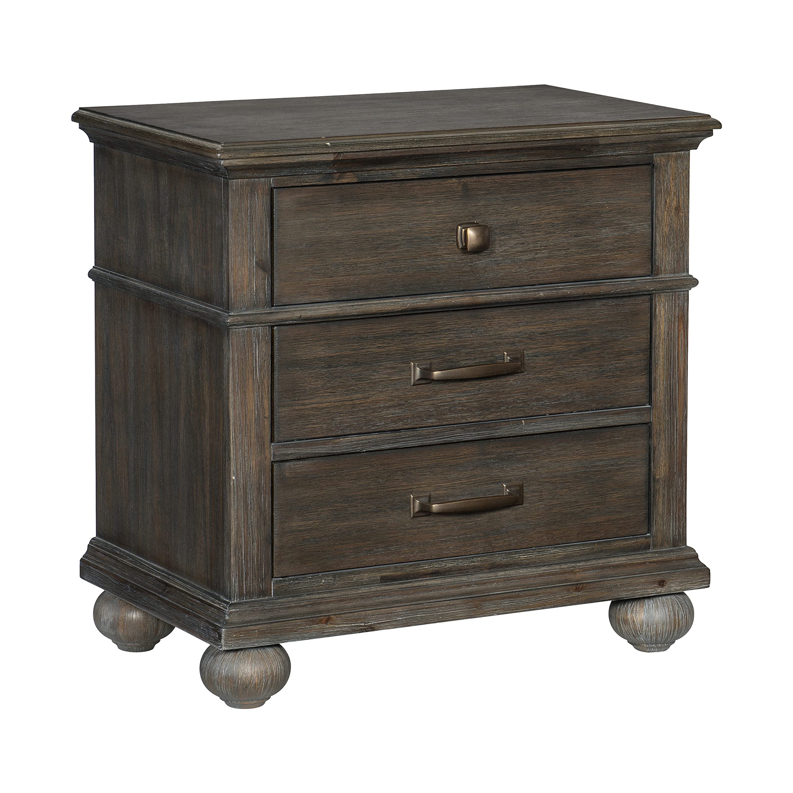 Lexicon Busselton 3-Drawer Nightstand - Rustic Brown Wood Bedside Table for Bedroom, Living Room & Guest Room - Compact Storage Cabinet with Drawers for Home Decor