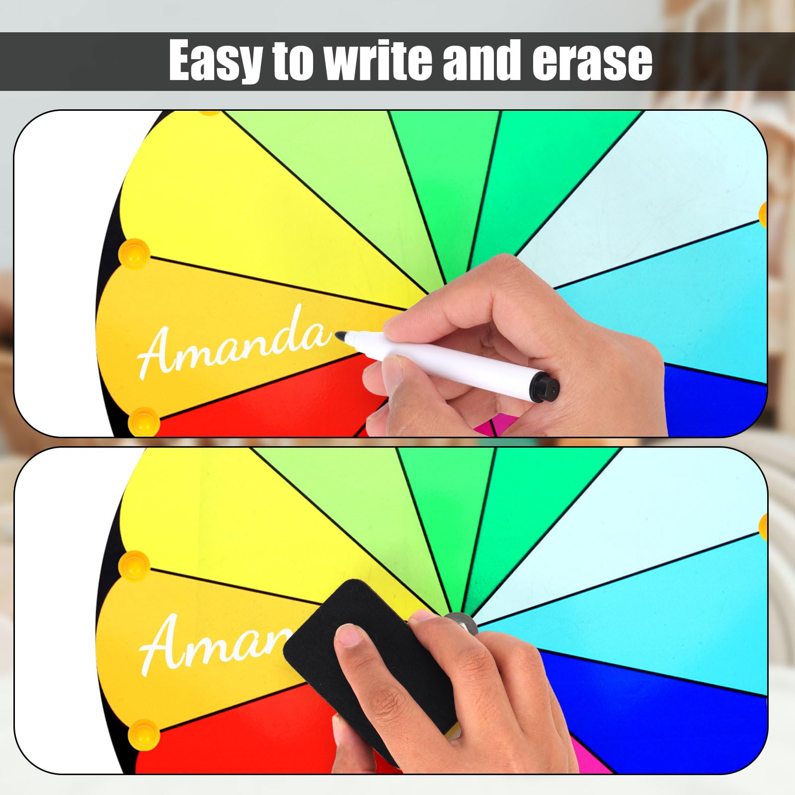 12 Inch Spinning Prize Wheel with Stand - 12 Slots Tabletop Roulette Wheel for Carnivals, Trade Shows & Holiday Games - Includes Dry Erase Board & 8 Markers (Style 1) - Perfect for Birthday Parties, Classroom Rewards, and Casino-Themed Events