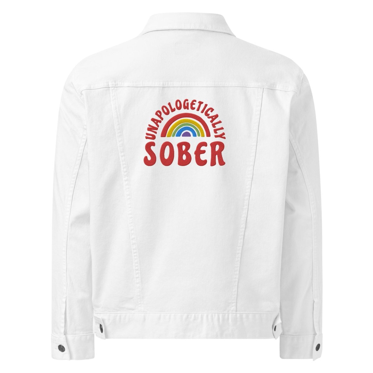 Unapologetically Sober Embroidered Denim Jacket for Men & Women | Vintage Style Distressed Denim Coat | Perfect for Casual Wear, Music Festivals & Street Fashion
