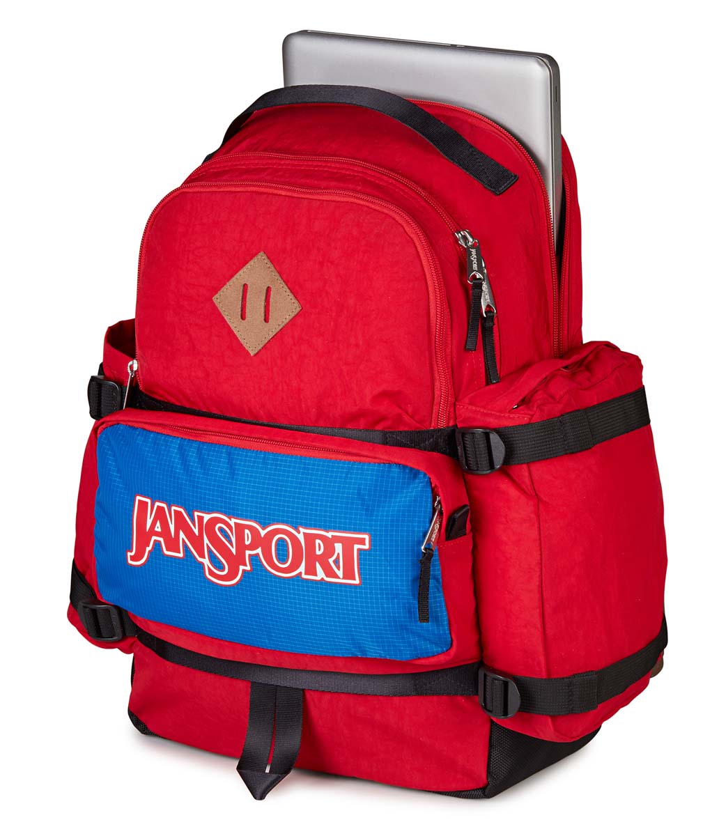 JanSport Seattle Pack Backpack - Durable Laptop Backpack for School, Travel & Work - Red Tape Design - Perfect for College Students & Professionals