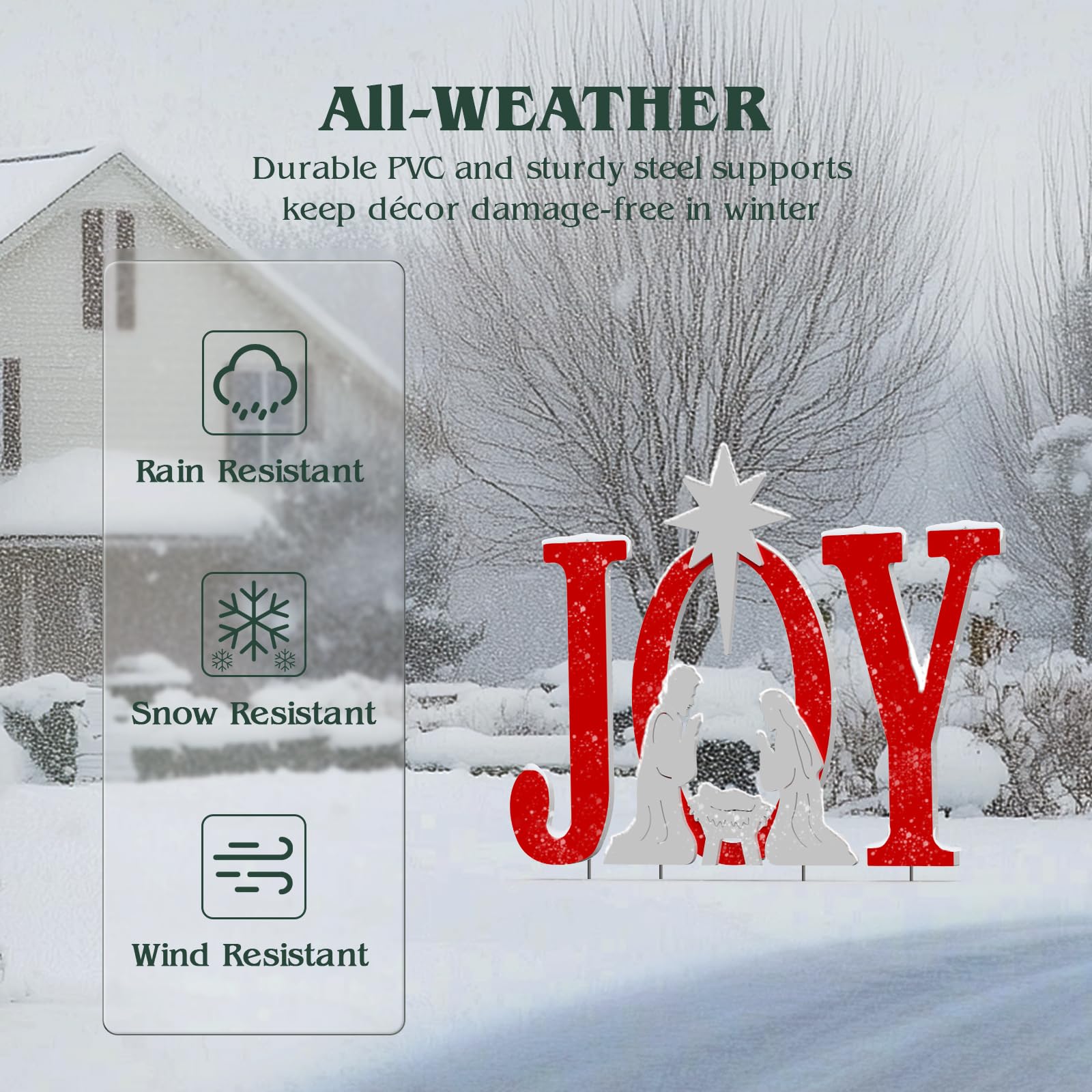 JOY Outdoor Christmas Nativity Scene Decor - 3-Piece Weatherproof PVC Silhouette Yard Signs for Lawn, Garden & Patio (42