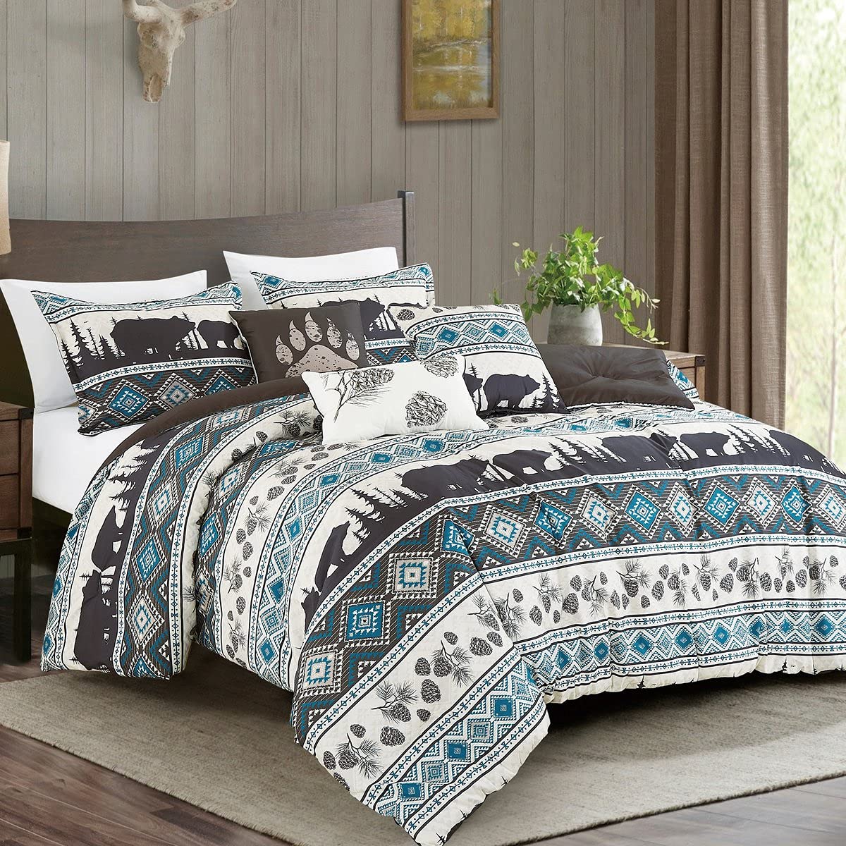 Linen Mart Queen Comforter Set - 6 Piece Microfiber Bedding with Southwest Turquoise Aztec Design | Soft & Breathable for All Seasons | Perfect for Master Bedroom, Guest Room, or Dorm Decor