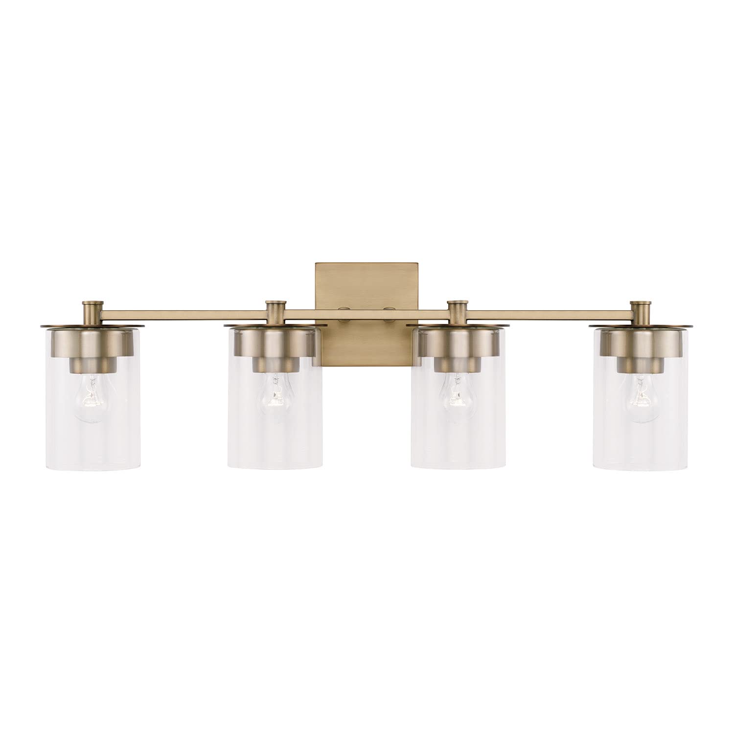 HomePlace Lighting 146841AD-532 Mason Transitional Clear Glass Cylinder Vanity Light Fixture - 4-Light Bathroom Sconce, 400W Total, Brass Finish, 9