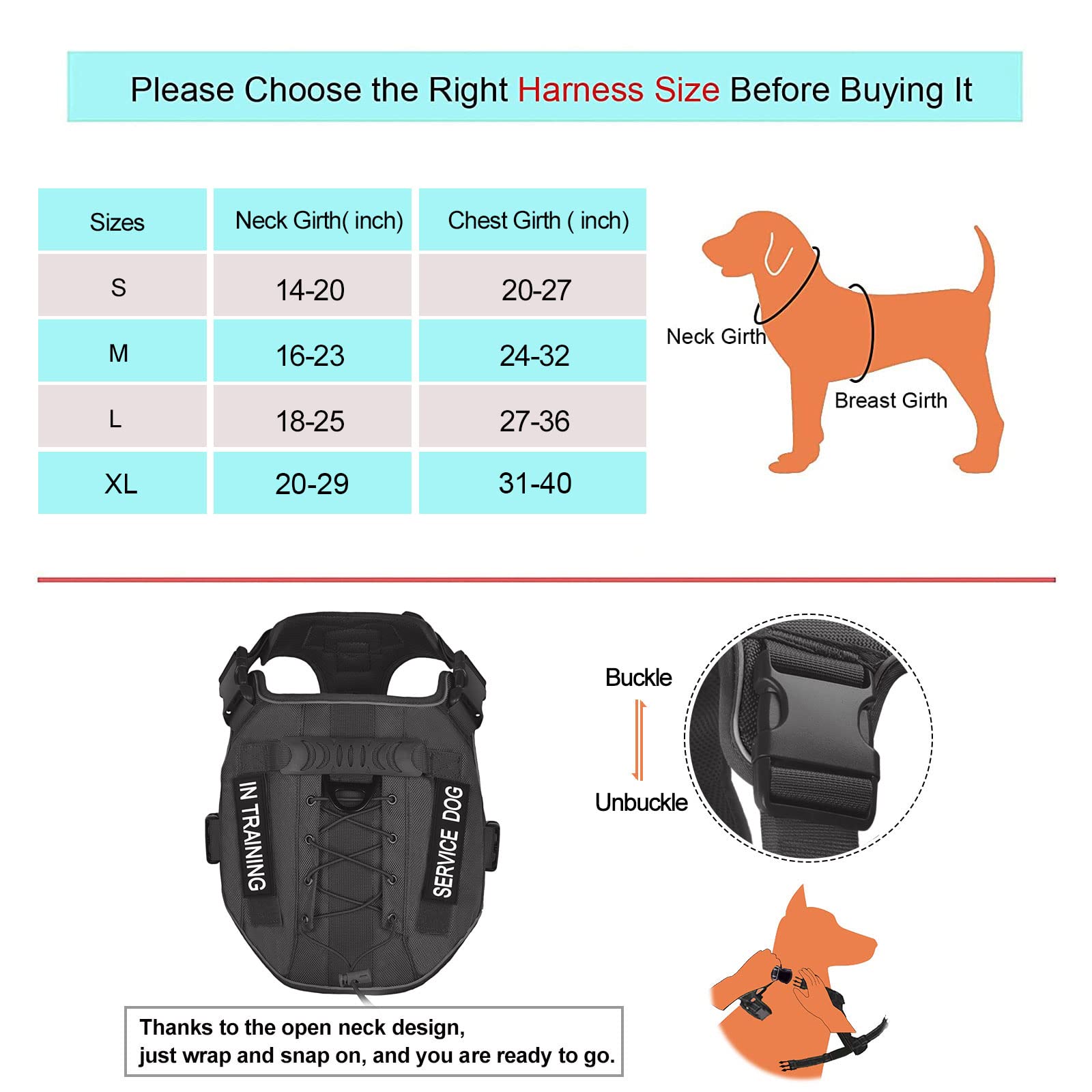 Tactical Dog Harness with Leash - No Pull Pet Harness for Large Dogs | Adjustable Hook & Loop Panels for Military Service & Training | Durable Black Harness for Hiking, Outdoor Adventures & Police K9 Work