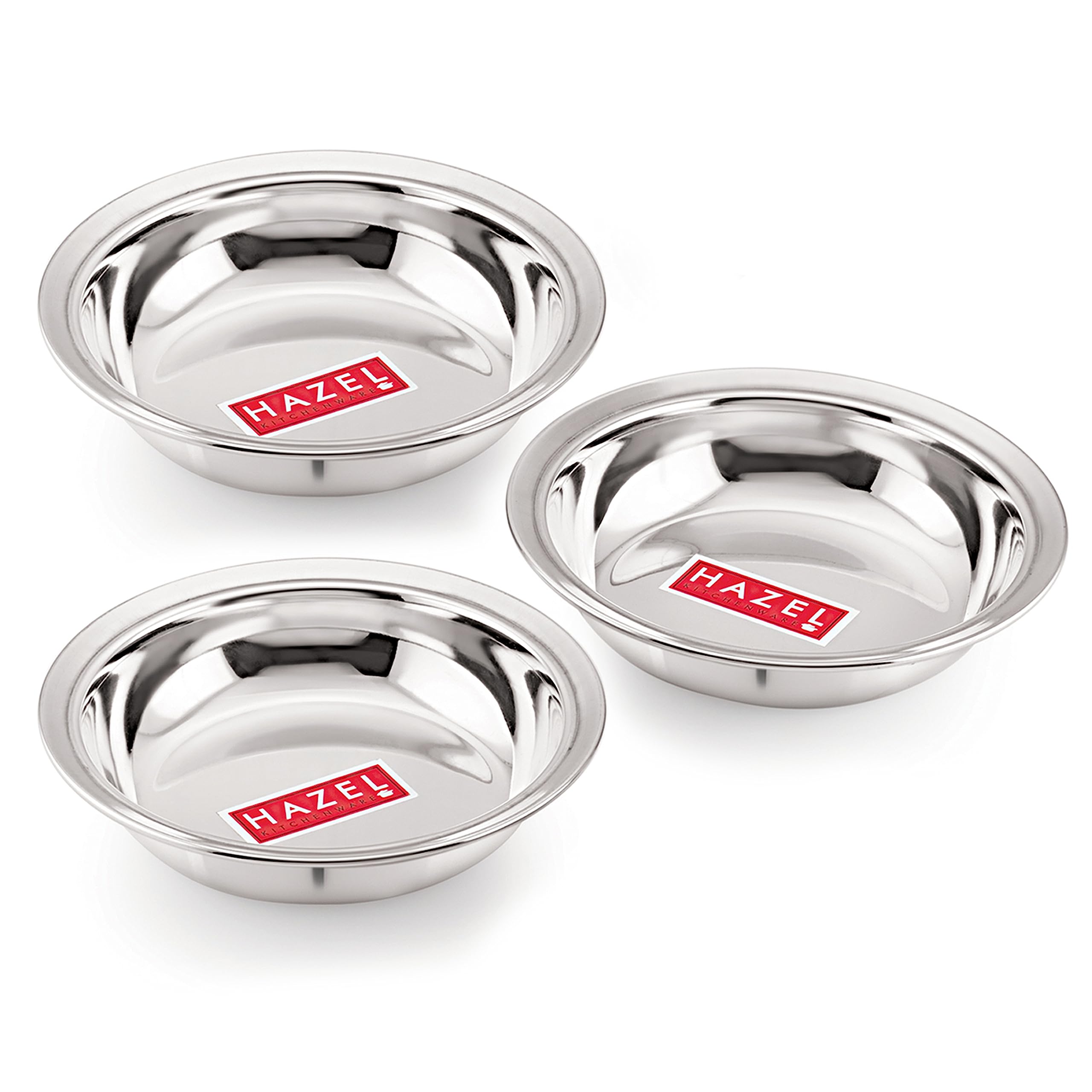HAZEL Stainless Steel Snack Bowl & Plate Set - 3-Piece Small Appetizer Dishes (270ml) for Snacks, Breakfast, Picnics & Party Serving | Durable & Stylish Kitchenware