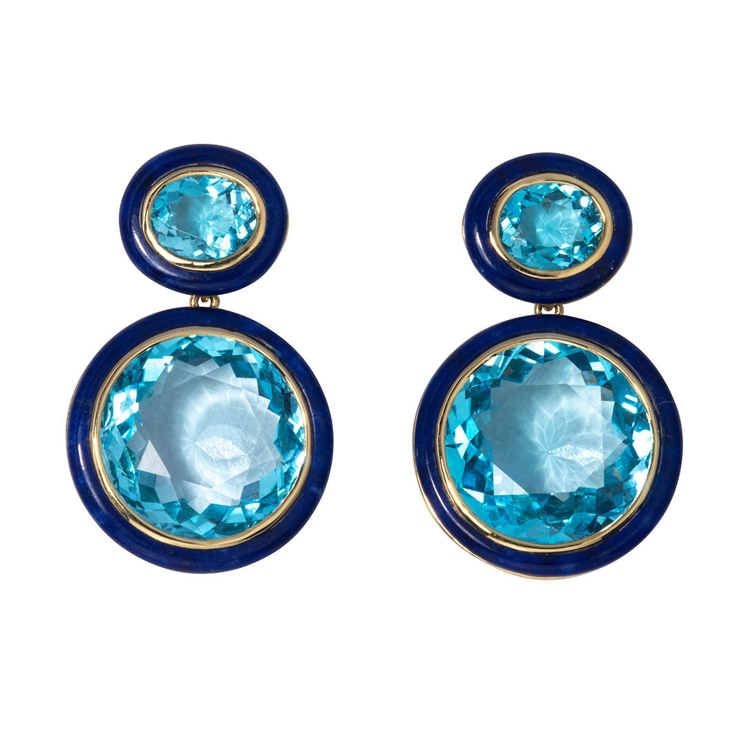 Goshwara Blue Topaz & Lapis Lazuli Inlay 18K Gold Drop Earrings for Women - Elegant Dangle Jewelry for Parties, Weddings & Special Occasions
