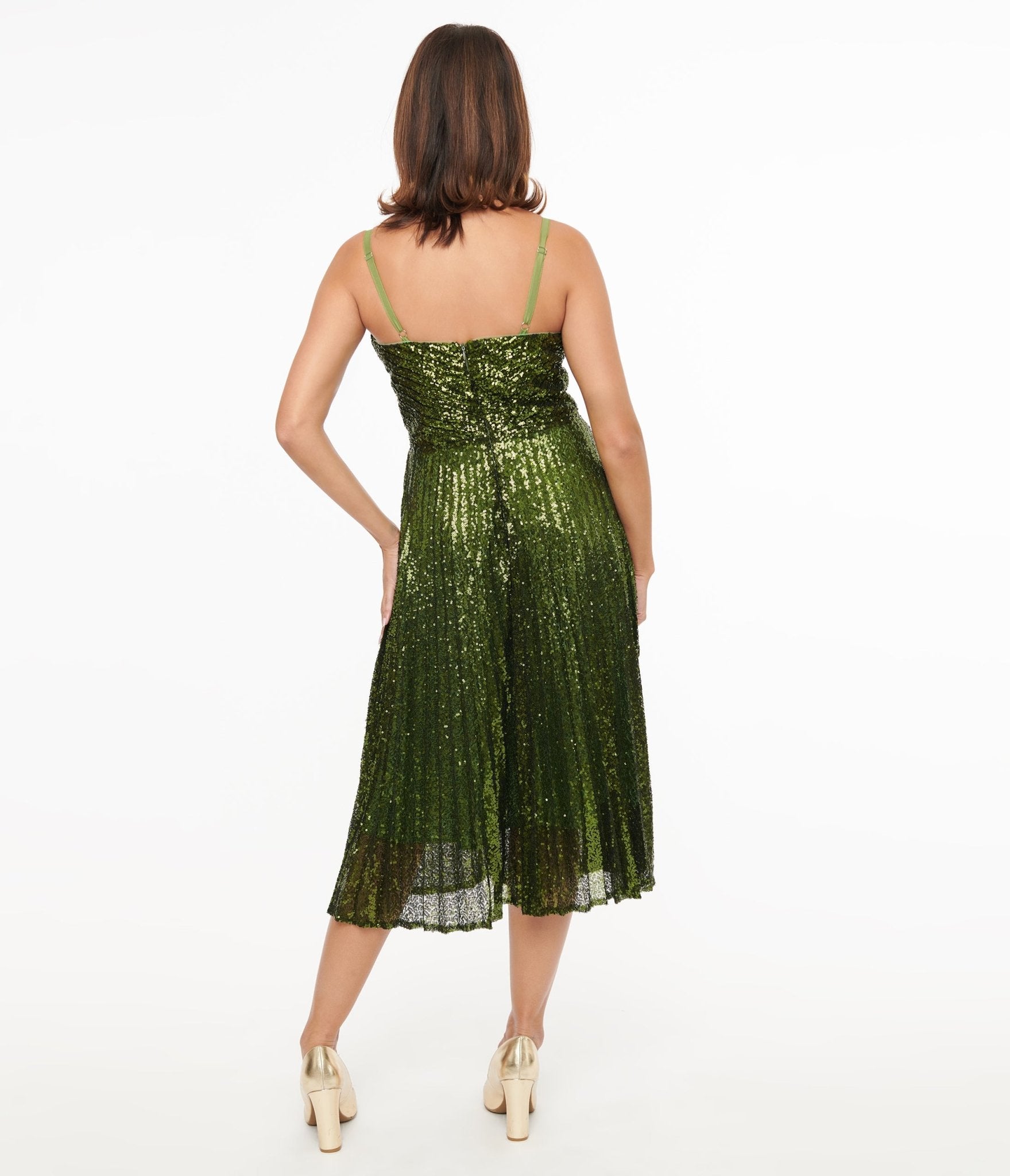 Vintage 1950s Emerald Green Pleated Sequin Swing Dress - Retro Cocktail Party & Holiday Formal Wear for Women
